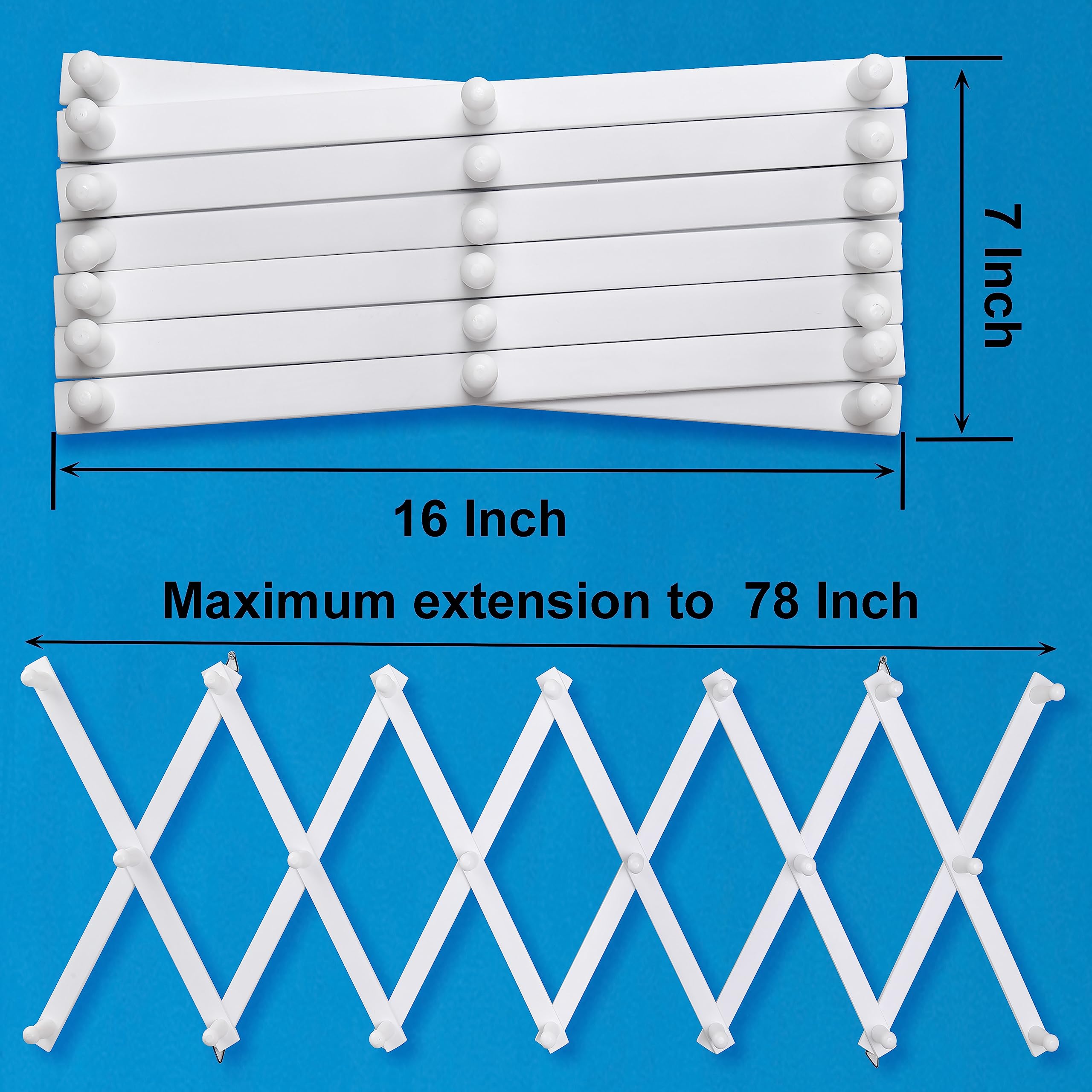 SKOLOO Accordion Wall Hanger, Modern Expandable Coat Rack Wall Mounted, Solid Wooden Wall Hat Rack, 20 Peg, White