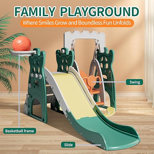 Miniatura 2 de UNICOO - Juego de tobogán y columpio para niños pequeños, 4 en 1 para interiores y exteriores, combinación de escaladortobogáncolumpioaro de