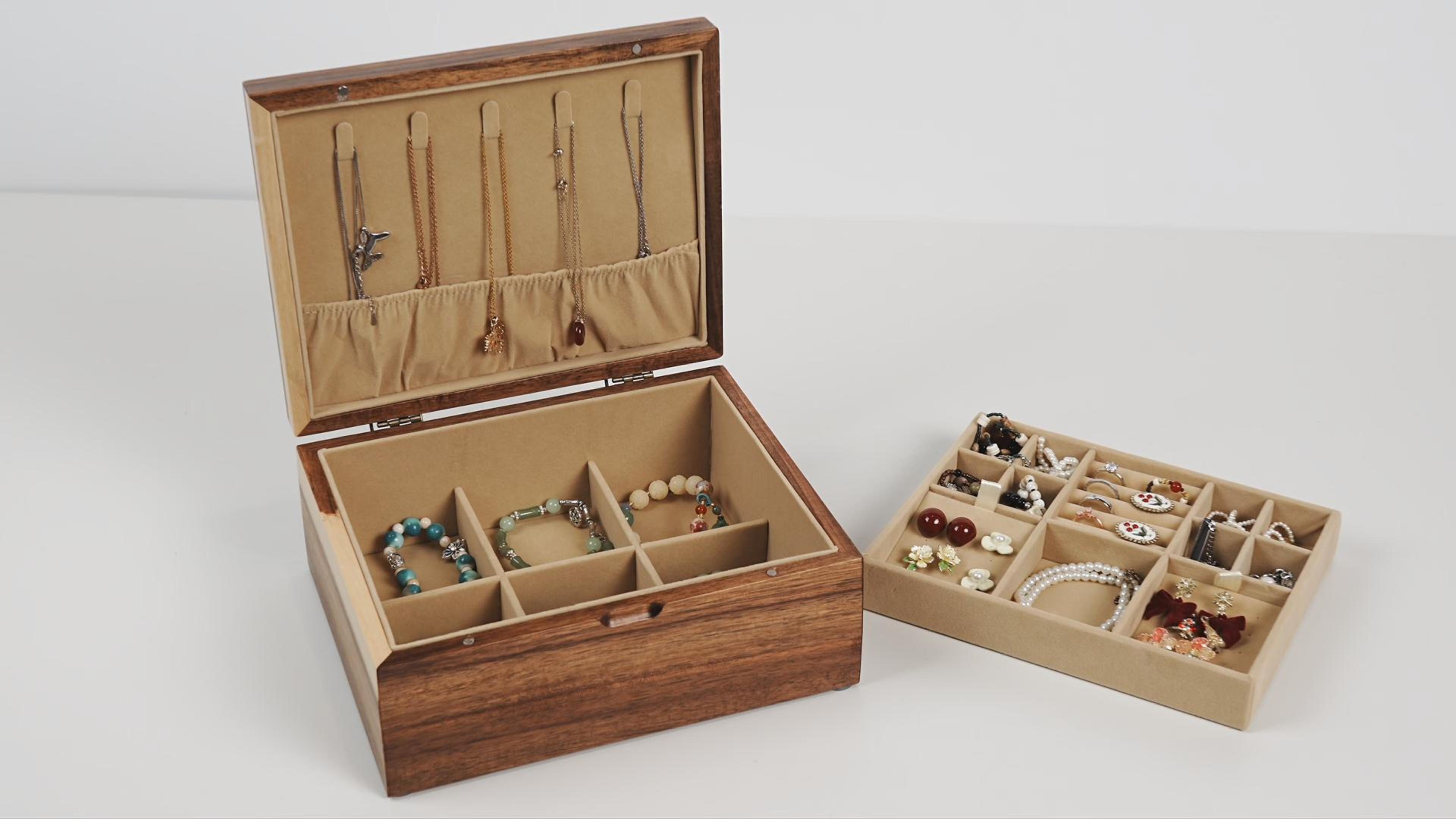 Amazon.com: Danfoxer Acacia Wood Jewelry Box with Hinged Lid and