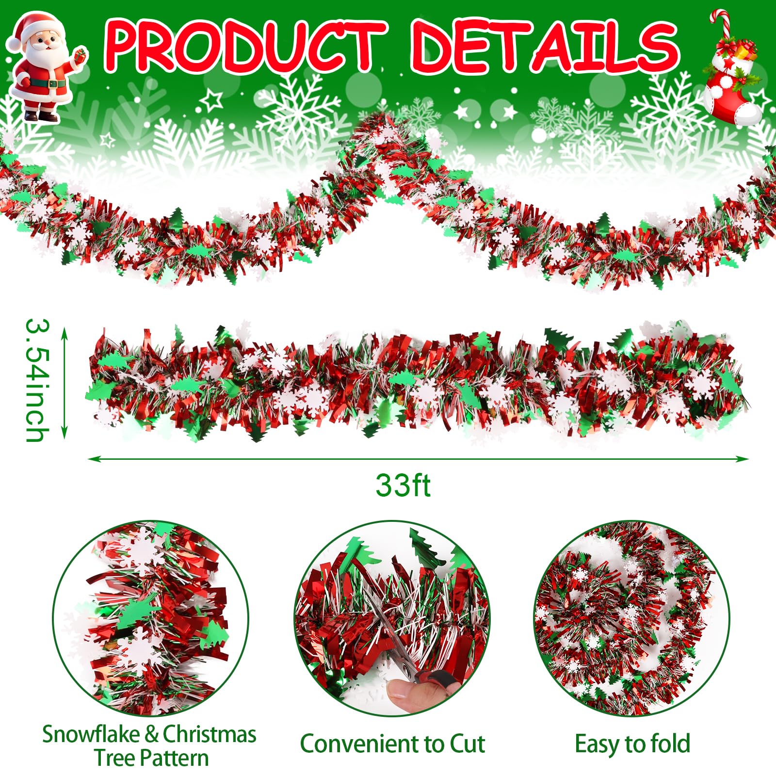 Guirlande de Noël irrésidente métallique pour sapin de Noël, cheminée, cheminée, décoration de la maison 6 m