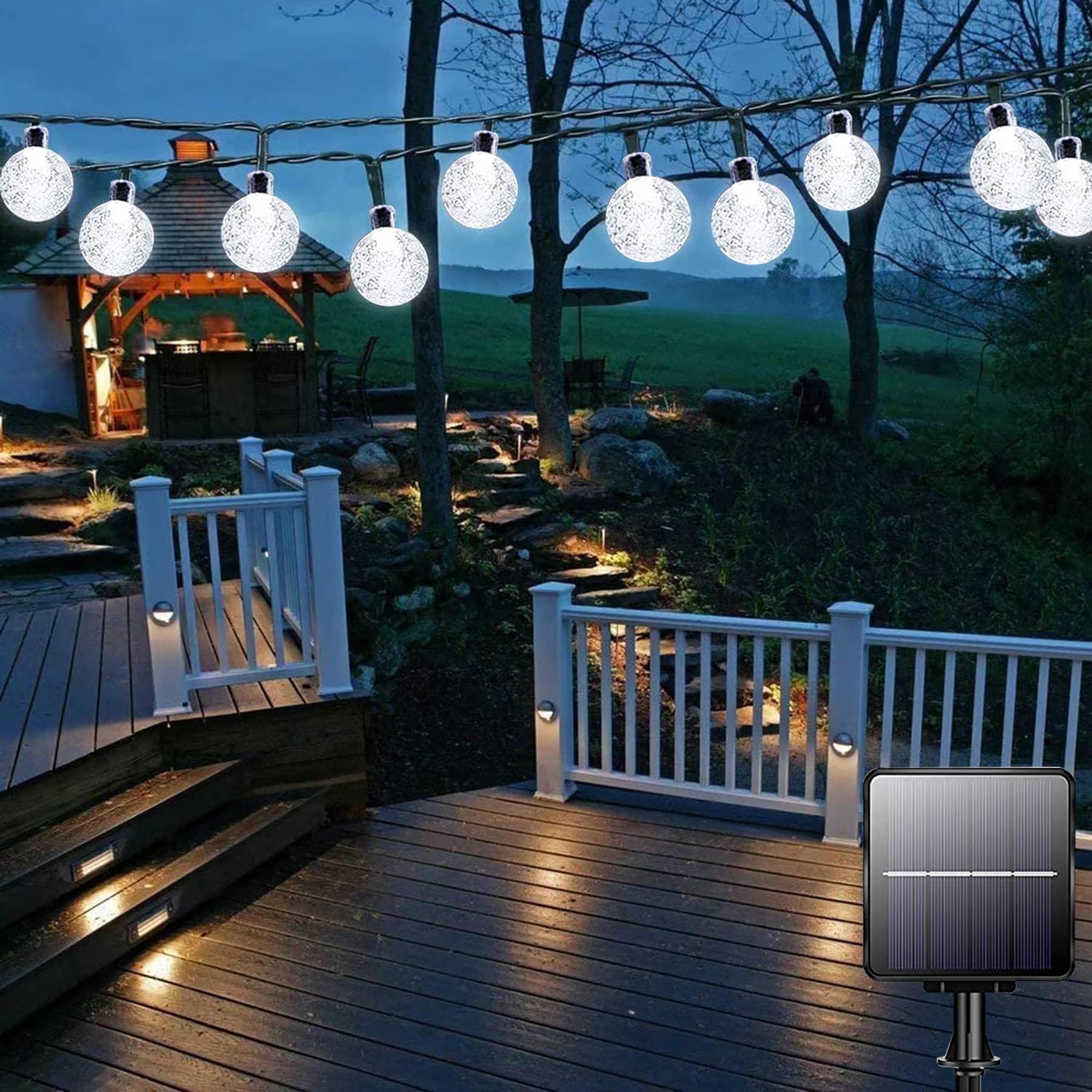 Bollengold 50 LED Solar String Lights Outdoor,5M Solar Powered Garden Lights with 8 Modes,IP65 Waterproof Crystal Ball Lights for Bedroom Gift,Patio