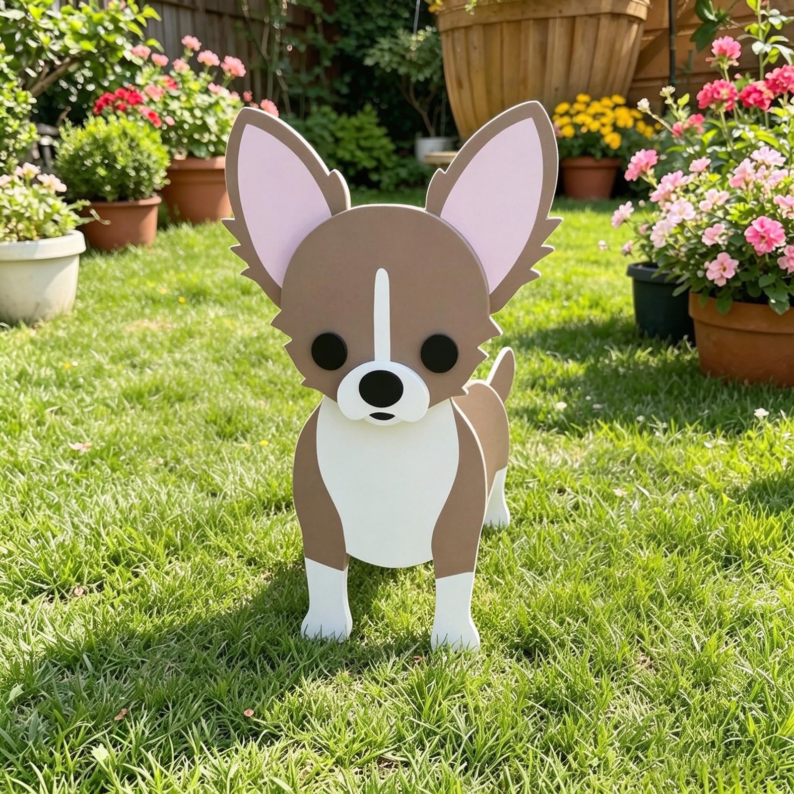 Hiiaodecor Chihuahua Pet Dog Animal Bonsai Holder Cute Shape Art Plant Storage Pot Villa Garden Indoor Outdoor Office Decor Ornaments 43 * 25cm/16.93 * 9.84in