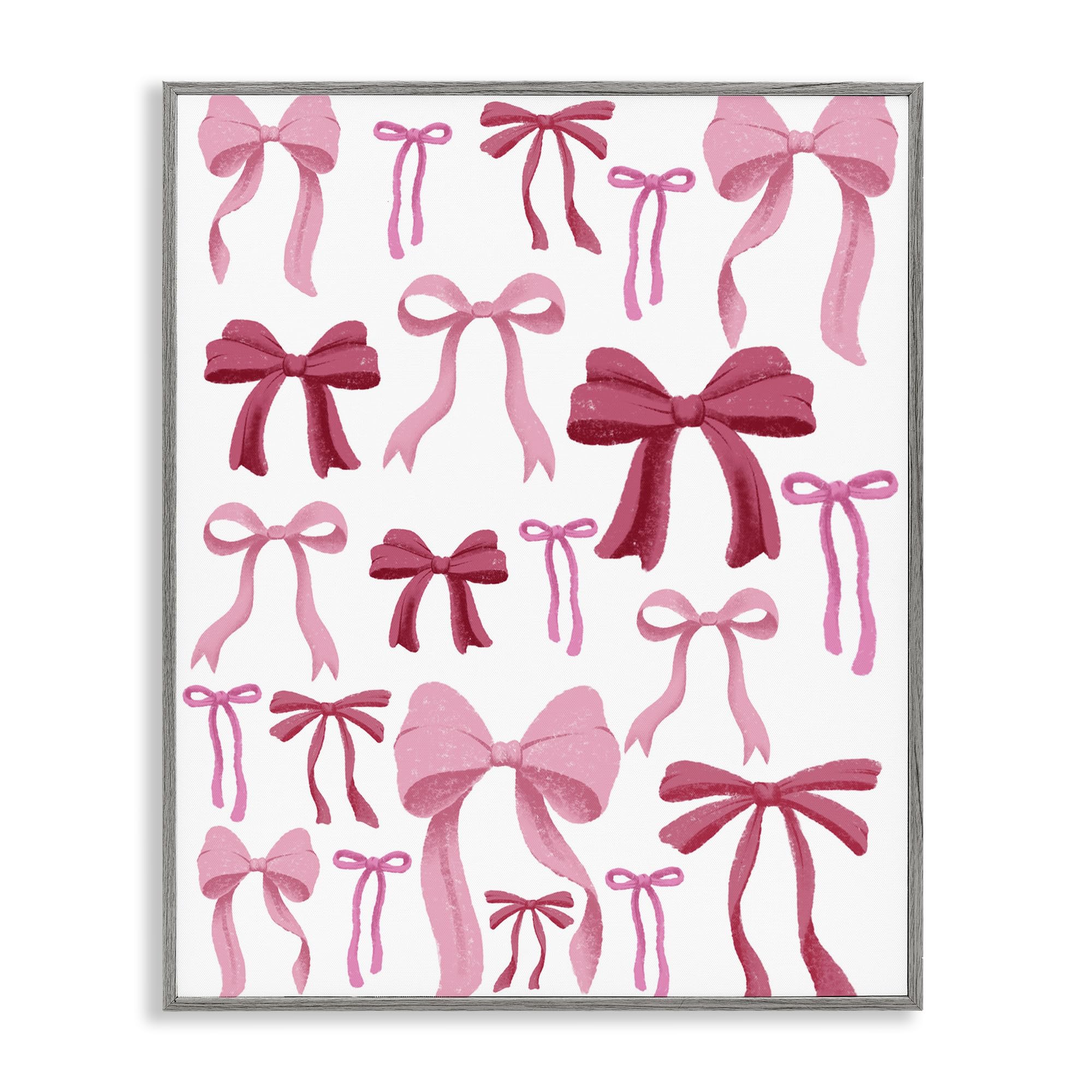 Stupell Industries Farmhouse Gray (Textured) Bows All Over Pink Red Glam, 24 X 30 Inch Framed Giclée Print