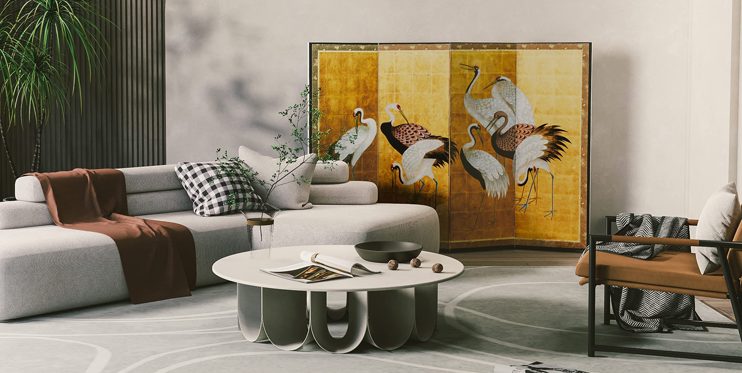 Japanese Blonde No Ground Mini Folding Screen – 205 X 522mm Medium Four-Song Gold Design (Japan Import) - View #4