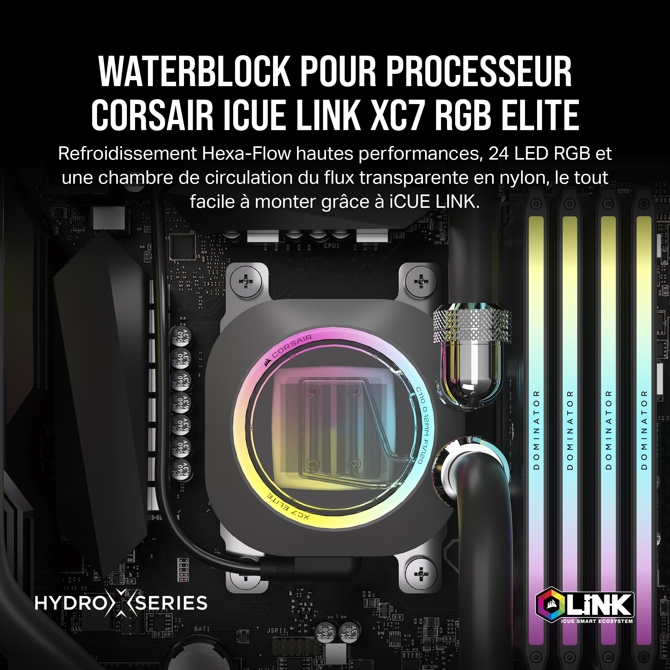 CORSAIR iCUE LINK XC7 RGB ELITE Waterblock pour Processeur - Chambre de Circulation du Flux Transparente - Compatible avec les sockets Intel LGA 1700, AMD AM5 et les sockets plus anciens - Gris Furtif