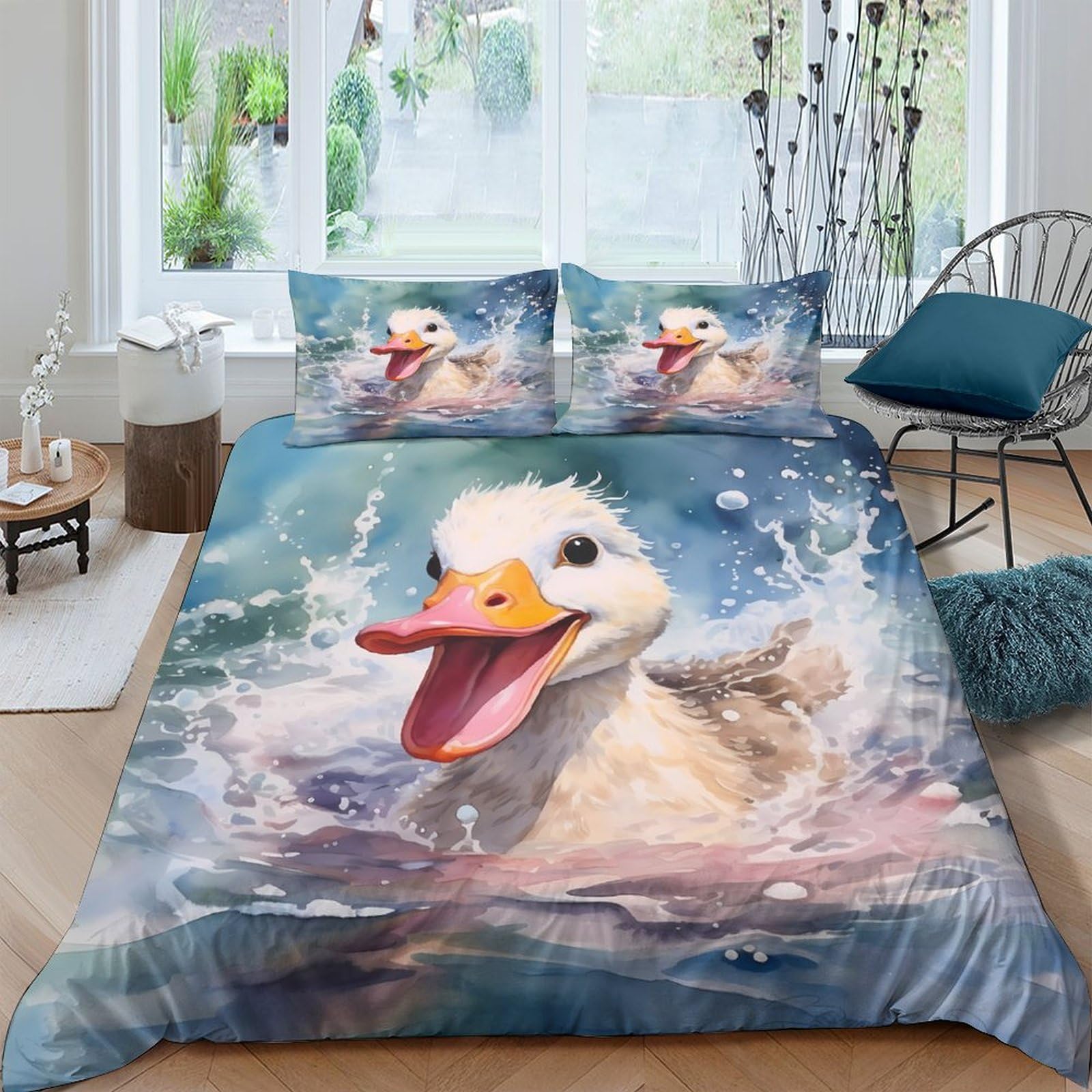Ctjqhvkz Style-4 3D Printed Duck Splash Fitted Sheet Microfiber Soft Mattress Cover For Bedroom Guest Room Decor Protection Single（135X200cm）
