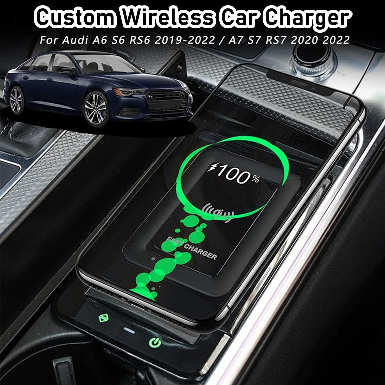 DeaVER Cargador Inalámbrico Coche Qi con Carga Rápida De 15 W para Audi A6 S6 Rs6 A7 S7 Rs7 2019-2022 Accesorios De Actualización De Consola Central Navideños