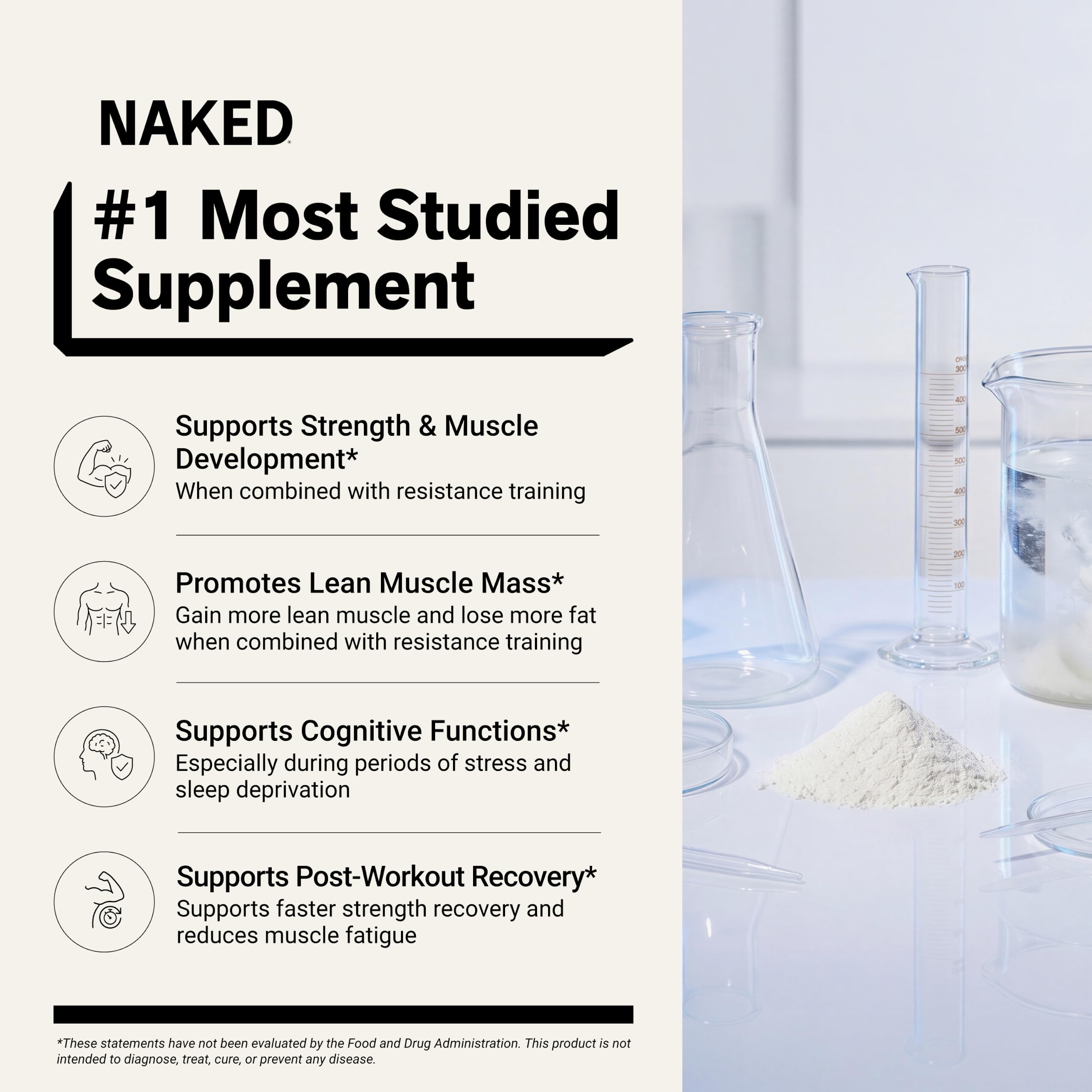 NAKED Creatine Stick Packs - Unflavored Micronized Creatine, NSF Certified,Vegan, Non-GMO, Gluten-Free, Soy-Free, No Fillers, Supports Muscle Growth & Strength - 30 Servings — Amazon image 2