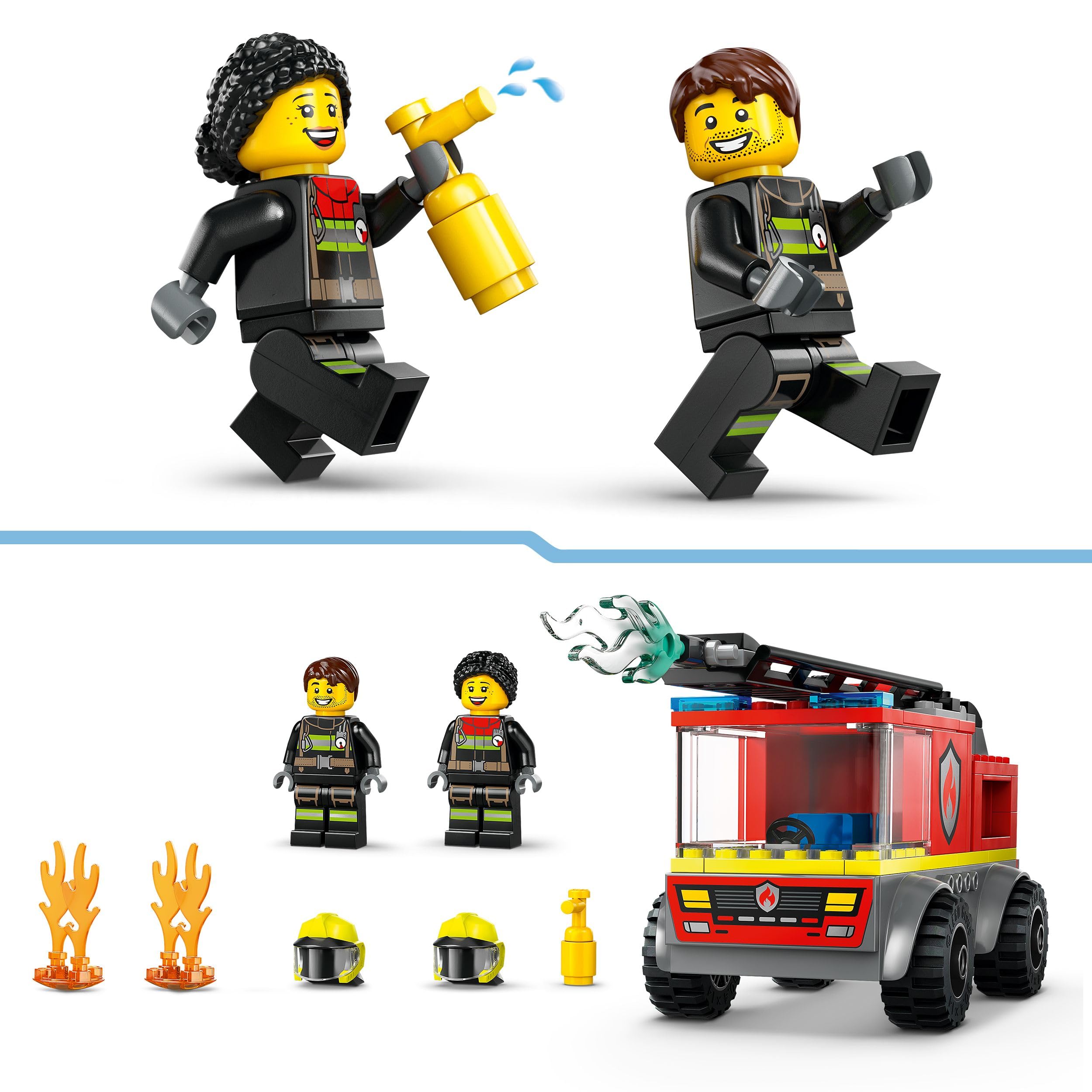 LEGO City Wóz Strażacki z Drabiną, Edukacyjna Zabawka dla Dziecka do Zbudowania, Pojazd z Minifigurkami Strażaków, Kreatywny Prezent dla 4-latka, dla Chłopca i Dziewczynki, dla Przedszkolaka, 60463