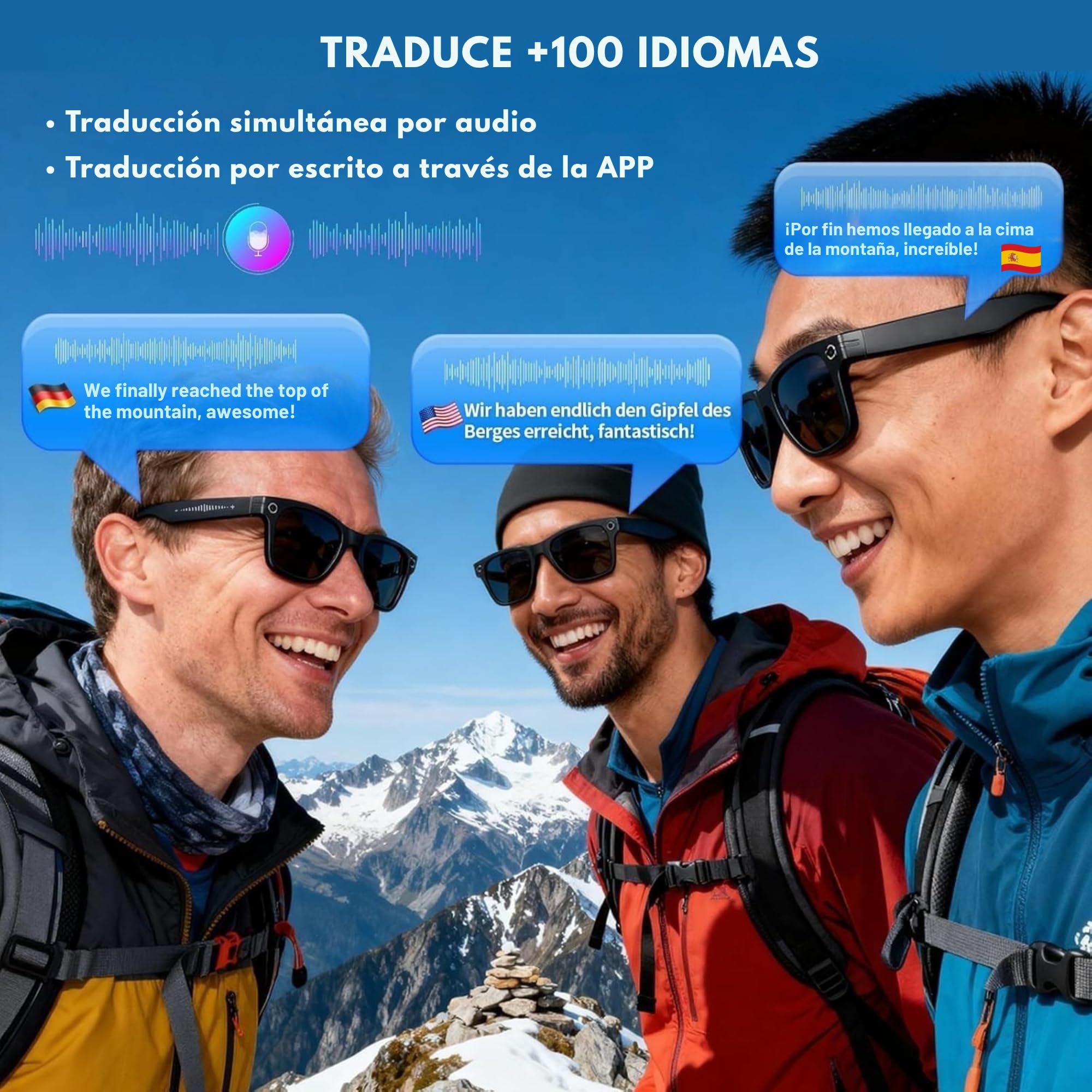 smartia – Gafas de Sol Inteligentes con cámara, Modelo 2026 y App en español, Gafas Bluetooth con Sonido Hi-Fi, IA GPT 5 integrada por Voz, Smart Sunglasses con traducción y Cámara de 8 MP Full HD