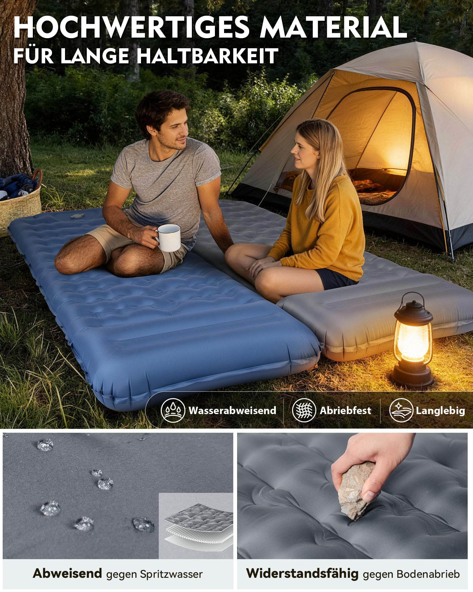 HIKENTURE Esterilla isotérmica para camping, 12 cm, ultragruesa, ultraligera, con almohada, colchón inflable, tamaño pequeño, colchón de aire hinchable, colchoneta para dormir con bomba de pie para