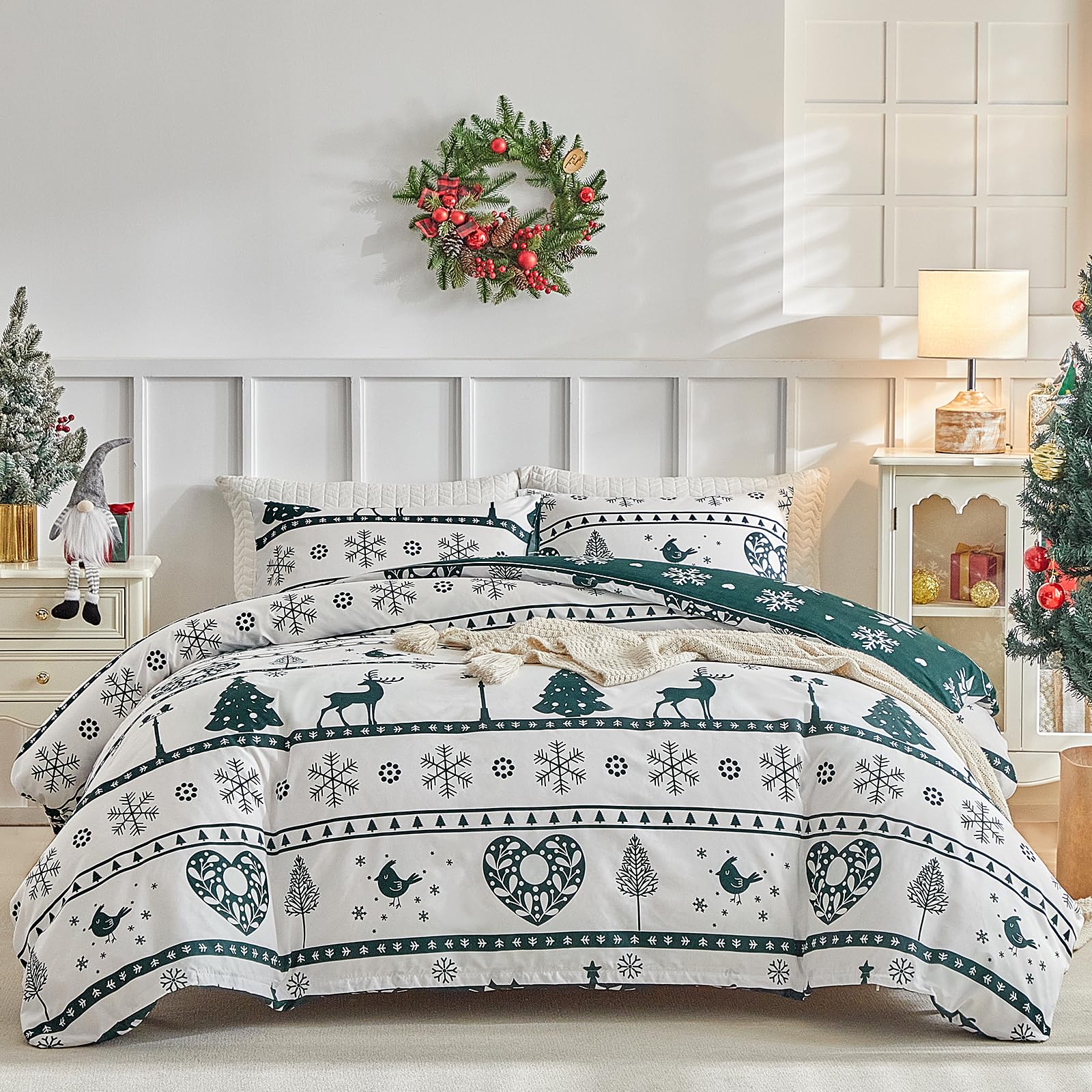 Tokokimo 4PCS Duvet Cover Sets King Size Bedding Sets, Botanical Branches Printed Grey Kingsize Duvet Cover Sets with Pillowcases and Extra Fitted Sheet, Soft Microfiber King Size Bedding Sets — view 76