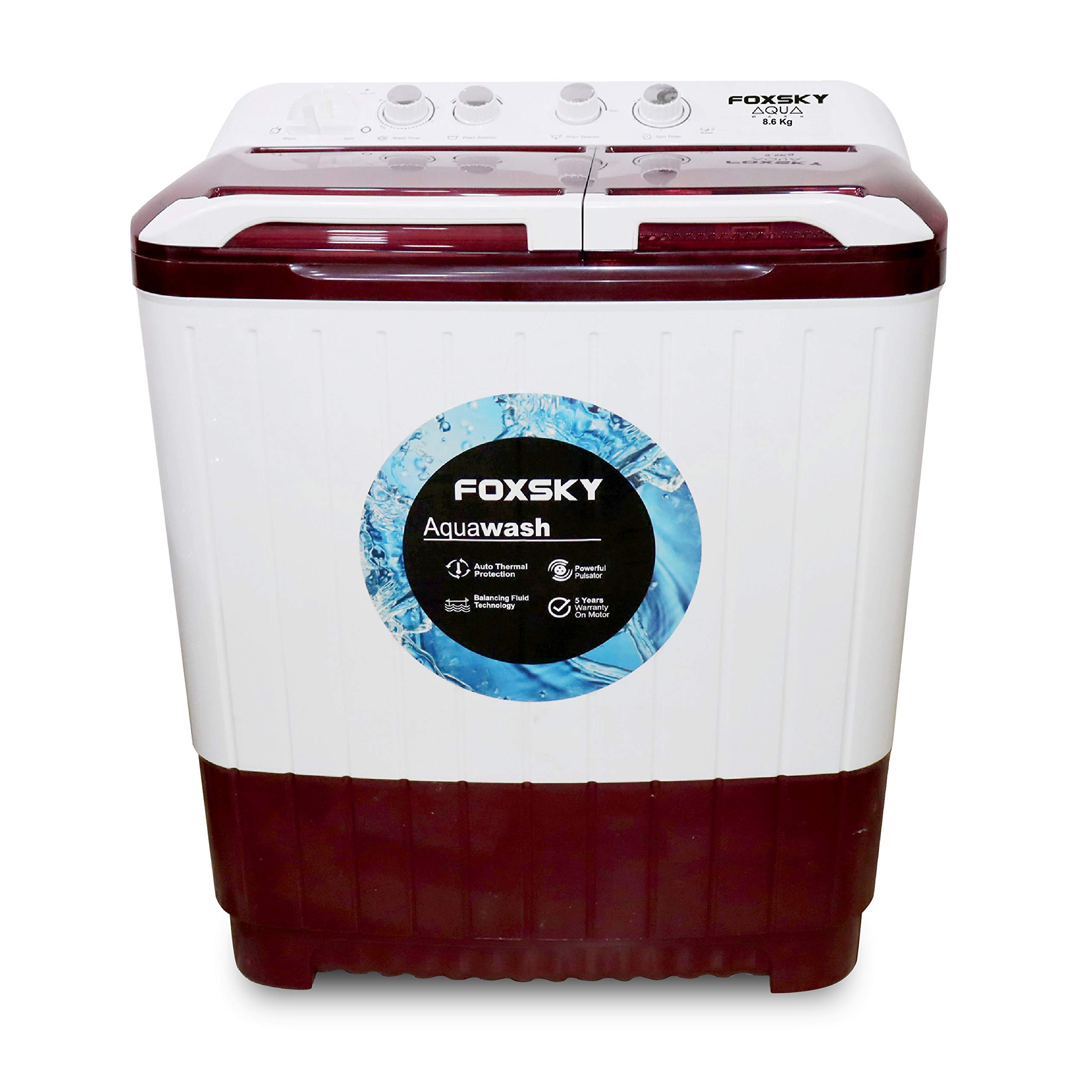 Foxsky 8.6 kg Semi-Automatic Top Loading Washing Machine (FOXSKY AQUA WASH 8.6 KG, MAROON)