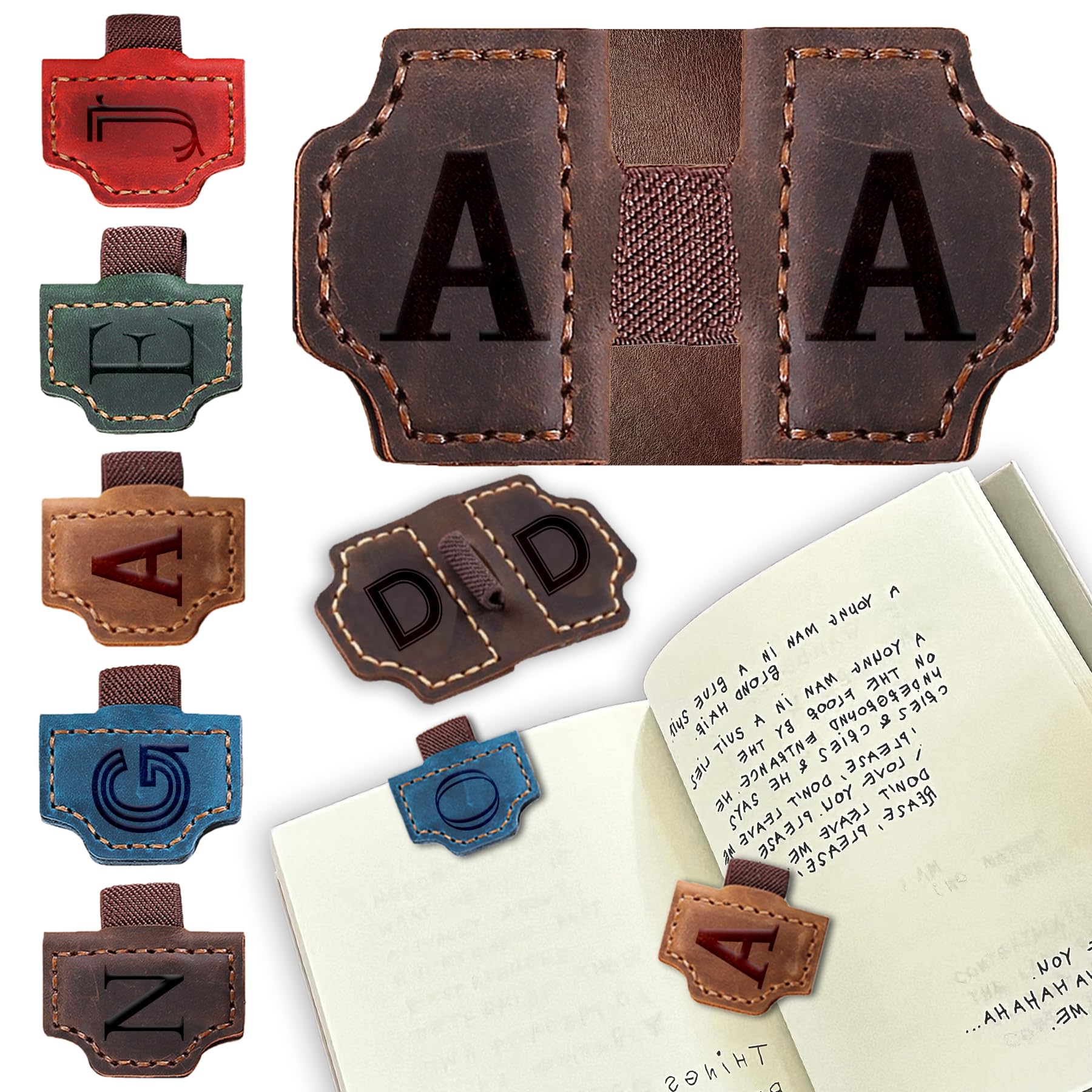 Personalized Leather Bookmark with Pen Holder, 26 Letters Bookmark Personalized Magnetic Leather Bookmarks, Book Markers Clip with Initial Gifts for