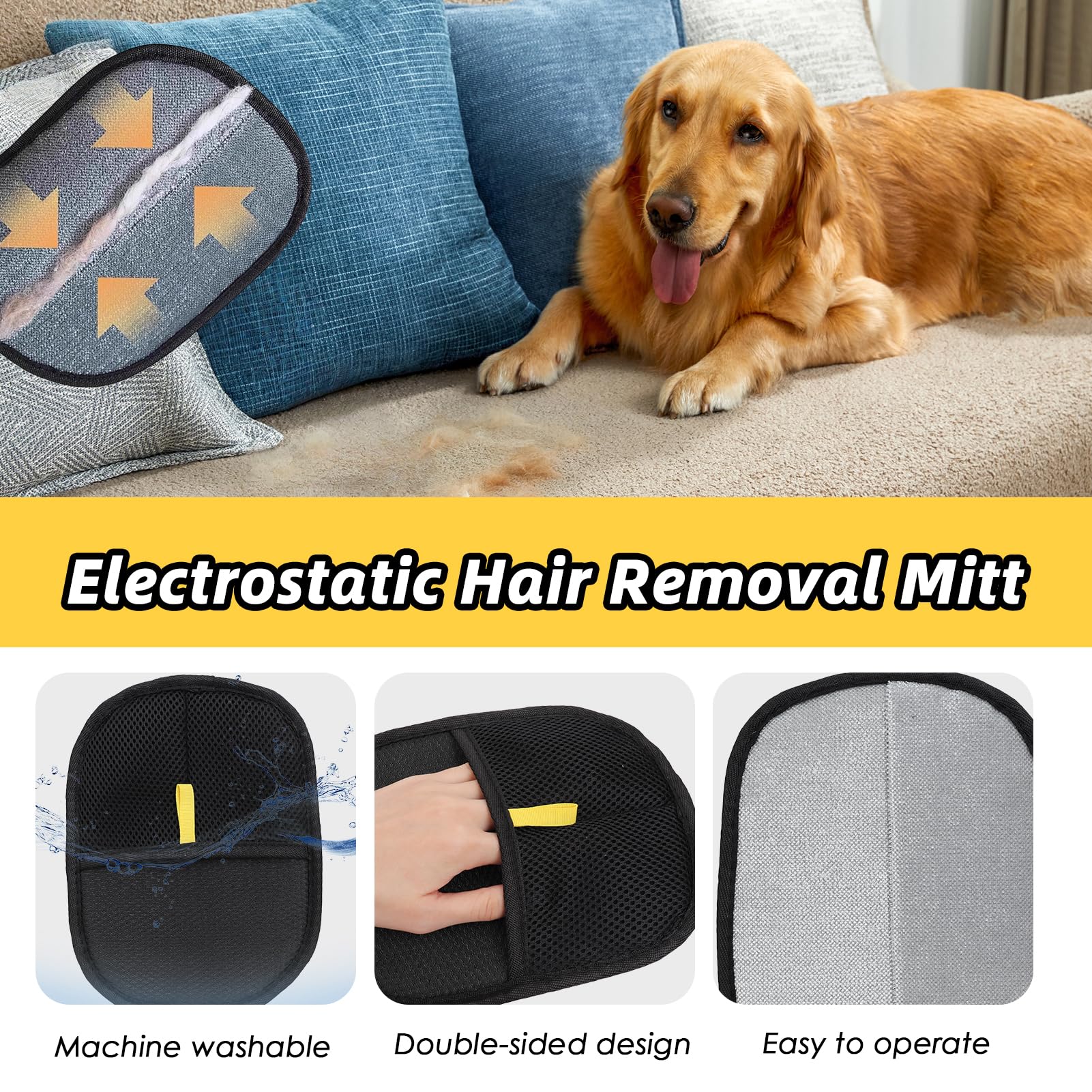 2 Pièces Gant Anti Poils Animaux,Gant Poil Chat,Antistatique Et Lavable,Efficace pour Chiens Et Chats,avec PoignéE AntidéRapante,pour Le Toilettage, Le Massage Et La Propreté-Noir
