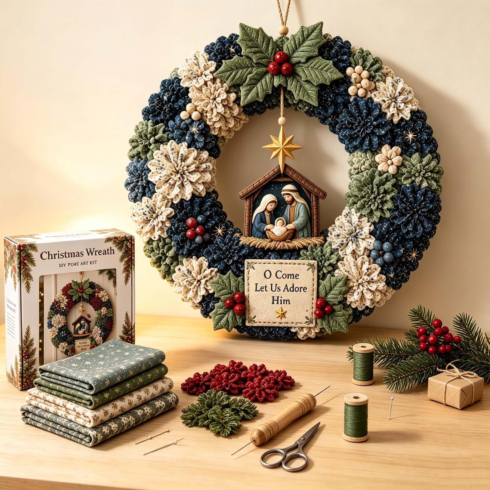 3D Fabric Poke Wreath DIY Kit, Christmas Wreath DIY Kit for Adults (F) — image 1