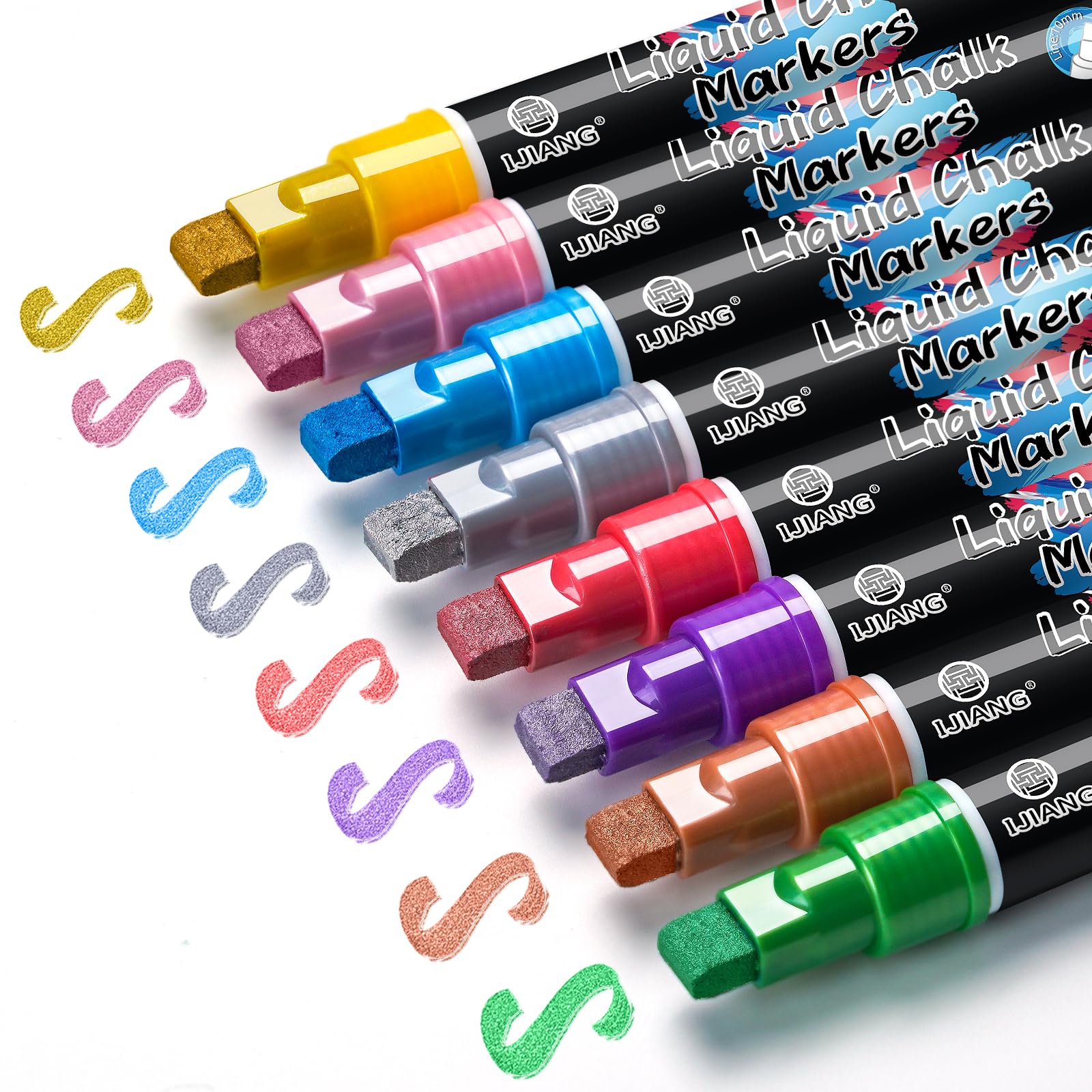 Window Metallic Chalk Markers for Glass Washable with 10mm 3in1 Nib Thick Wide Tips, Jumbo Liquid Chalk Marker for Big Chalkboard Markers, Poster, Mirror, Blackboards, Car Paint Pen for Auto Erasable