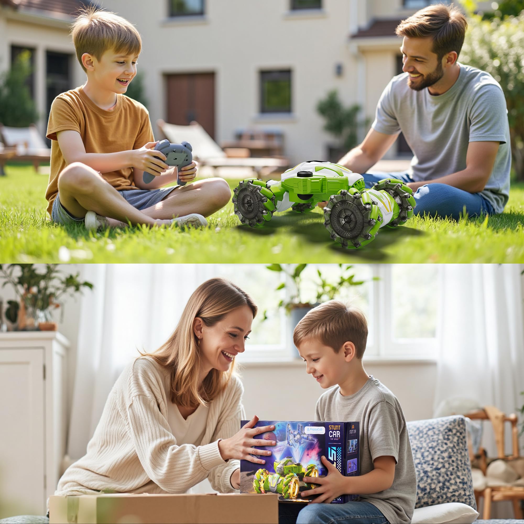 Gesture Sensing RC Stunt Car, [Magic Spray & Projection & Music] Boys Toys 6-8-12 Age, Hand Controlled Remote Control Car, Cool Birthday Presents Ideas Gifts for 6/7/8/9/10/11/12 Years Old Kids, Green