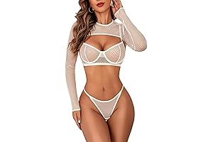 Sexy Lingerie Set Rave Outfits For Women Mesh Lingerie Fishnet Long Sleeve...