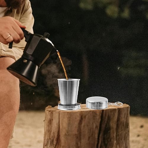 Miniatura 6 de MY MIRONEY 2 vasos plegables de acero inoxidable telescópicos, vasos plegables portátiles para exteriores con llavero de metal y tapa para viajes,