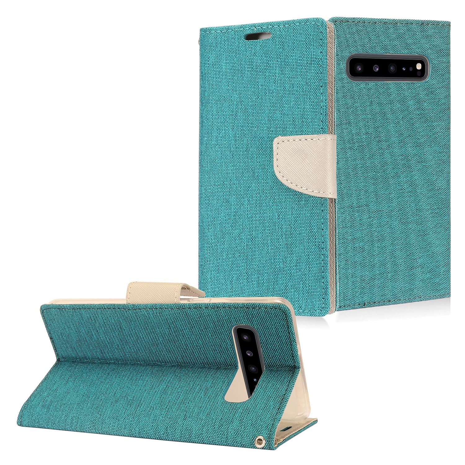 Eaglecell - Compatible with Samsung Galaxy S10 5G (6.7") SM-G977 - Denim Fabric Flip Wallet Phone Case - CT5 Gray/Navy Blue-image-23