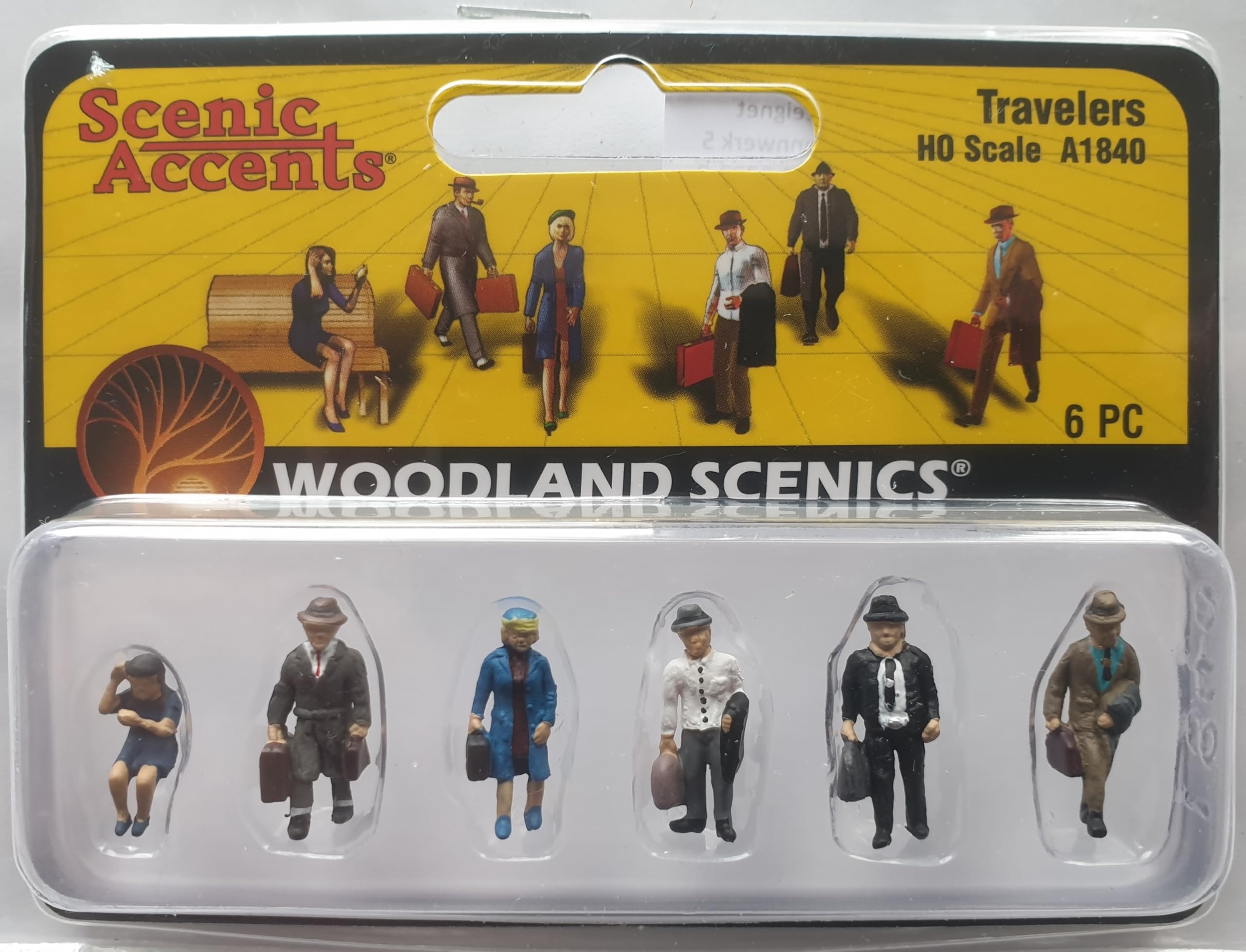 Woodland Scenics A1840 Six Travellers with Suitcase Sitting Standing Figures Track H0 HO 1:87 Travelers