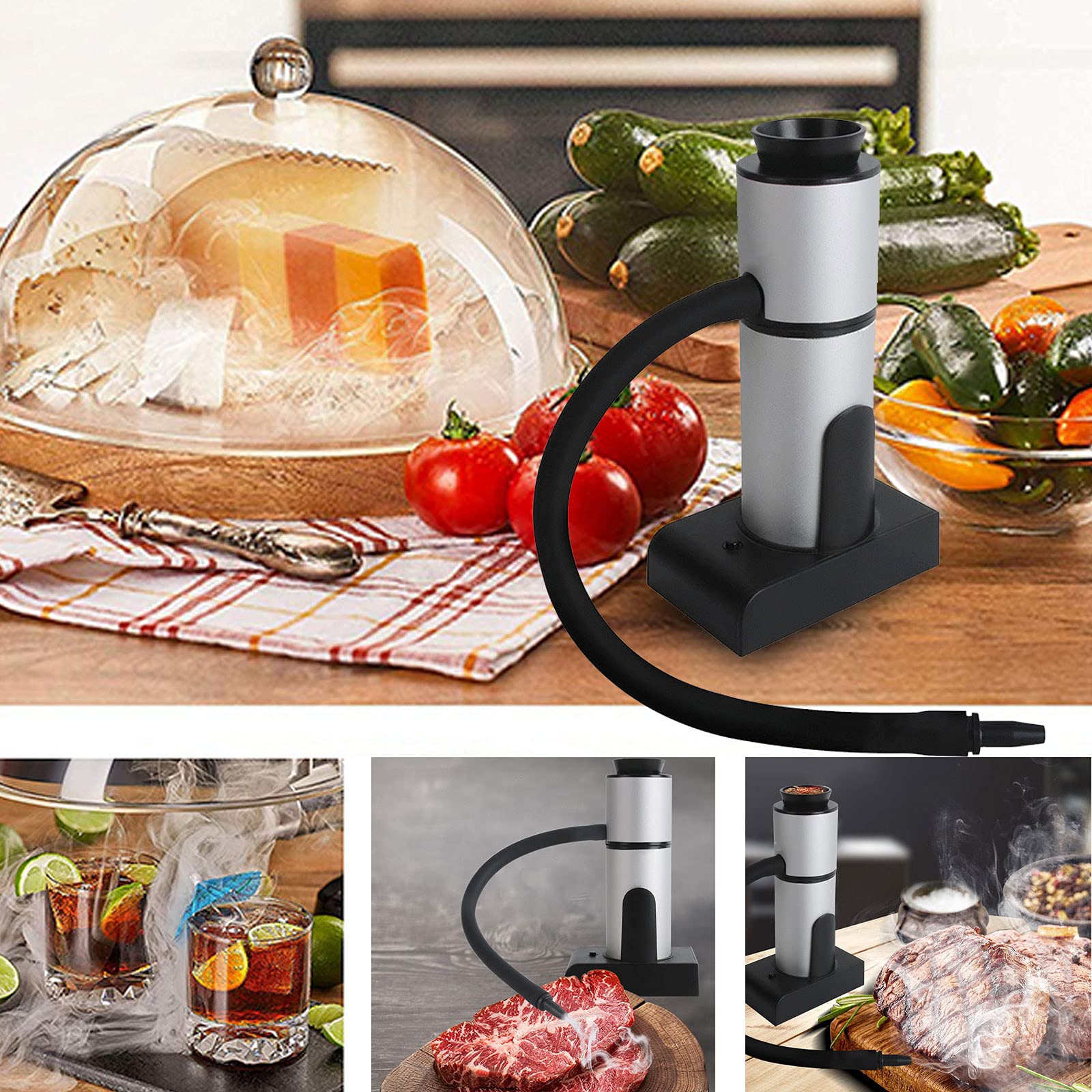 Fumador de Alimentos, Portátil Pistola Humeante Infusor de Humo con base para Quesos Salmón Salchicha Carne Filete Cóctel Ahumador Barbacoa para Barbacoa Al Aire Libre Camping (Mejora)