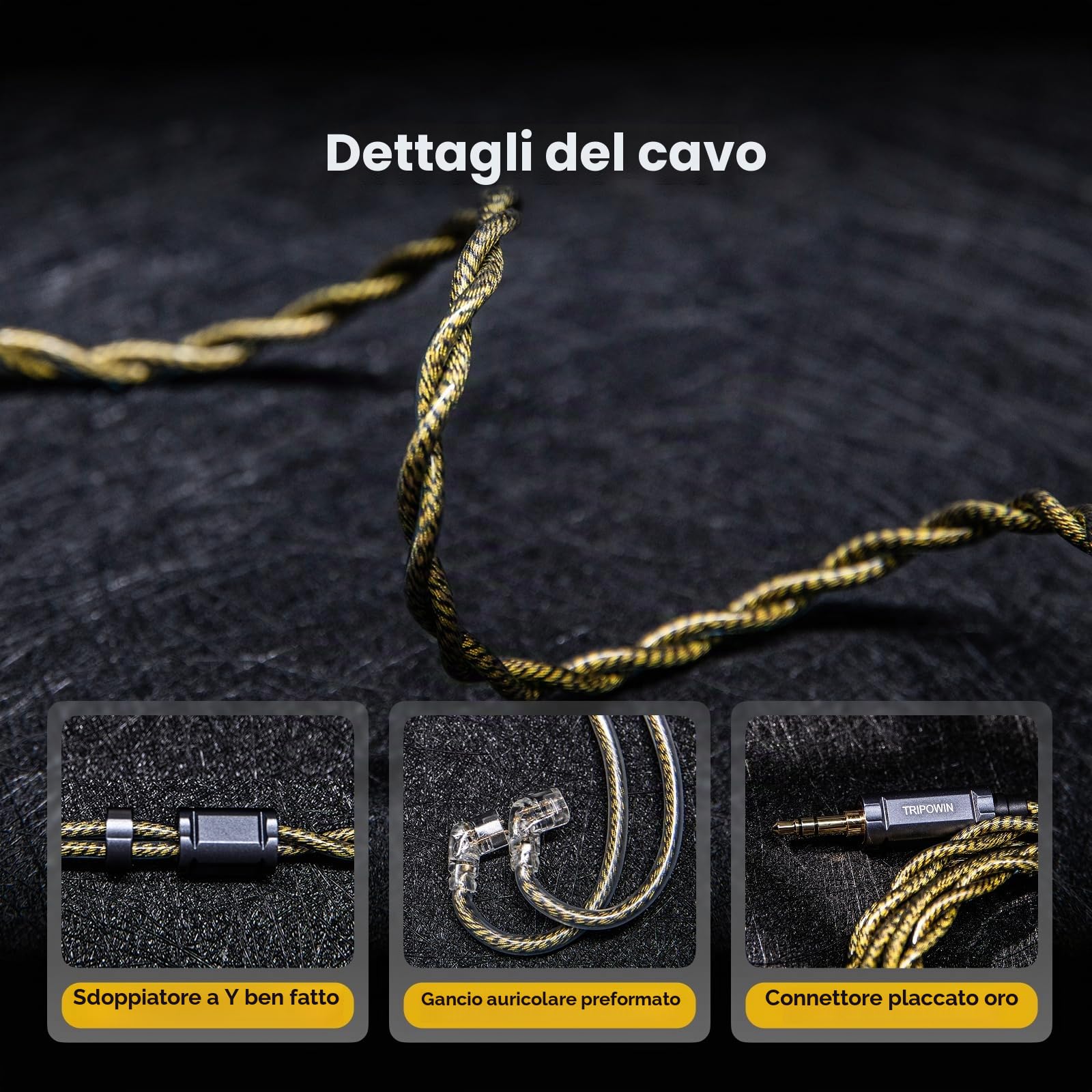Linsoul Tripowin Cygnus Cavo IEM Ibrido in Rame Monocristallino, Filo di Ricambio per Cuffie HiFi LITZ TYPE5 e AWG 17 per In Ear Monitor e Auricolari con Cavo (2-Pin)
