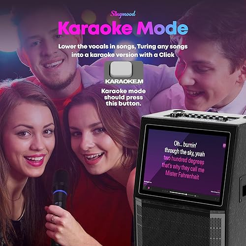 Miniatura 9 de Máquina de karaoke para adultos, con pantalla de letras, altavoz Bluetooth grande portátil inteligente, 2 micrófonos inalámbricos, sistema de