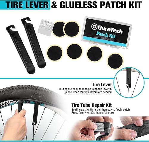 Miniatura 5 de DURATECH Kit de reparación de bicicletas, kit de herramientas de bicicleta portátil con bomba de neumáticos de bicicleta, extractor de manivela, kit