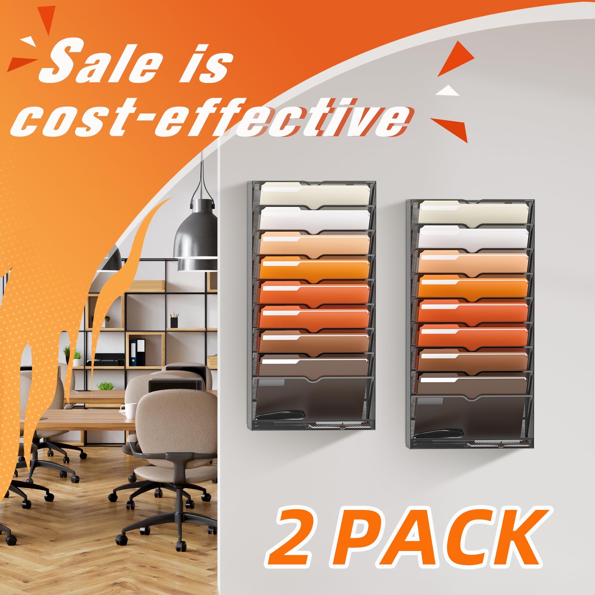 Organizador de archivos de pared colgante de 10 niveles para papeles, carpetas, portapapeles de archivos y organización de revistas, ideal para oficina y hogar, color negro 2