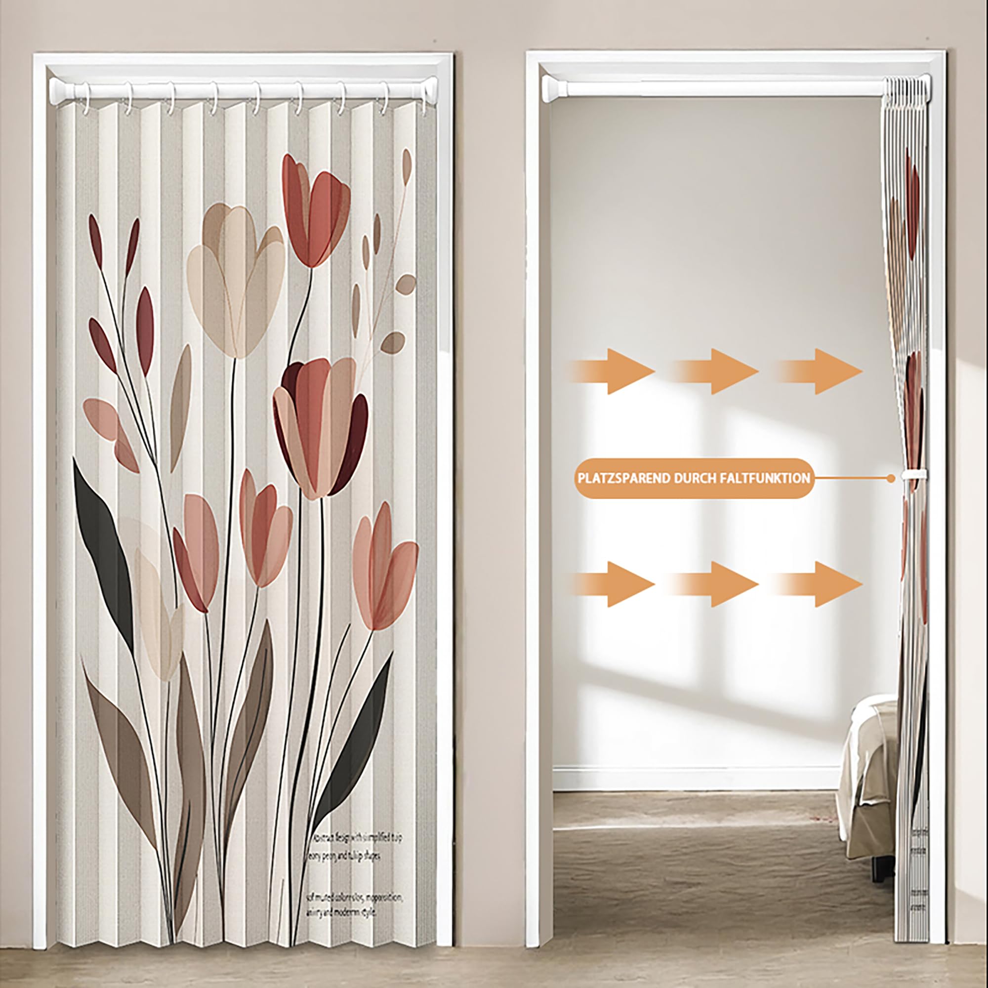 Magnetischer Türvorhang mit Verdunkelung & Blumen-Druck - Faltbarer Raumteiler für Bad, Schlafzimmer, Wohnzimmer (105cm×200cm, Design B)