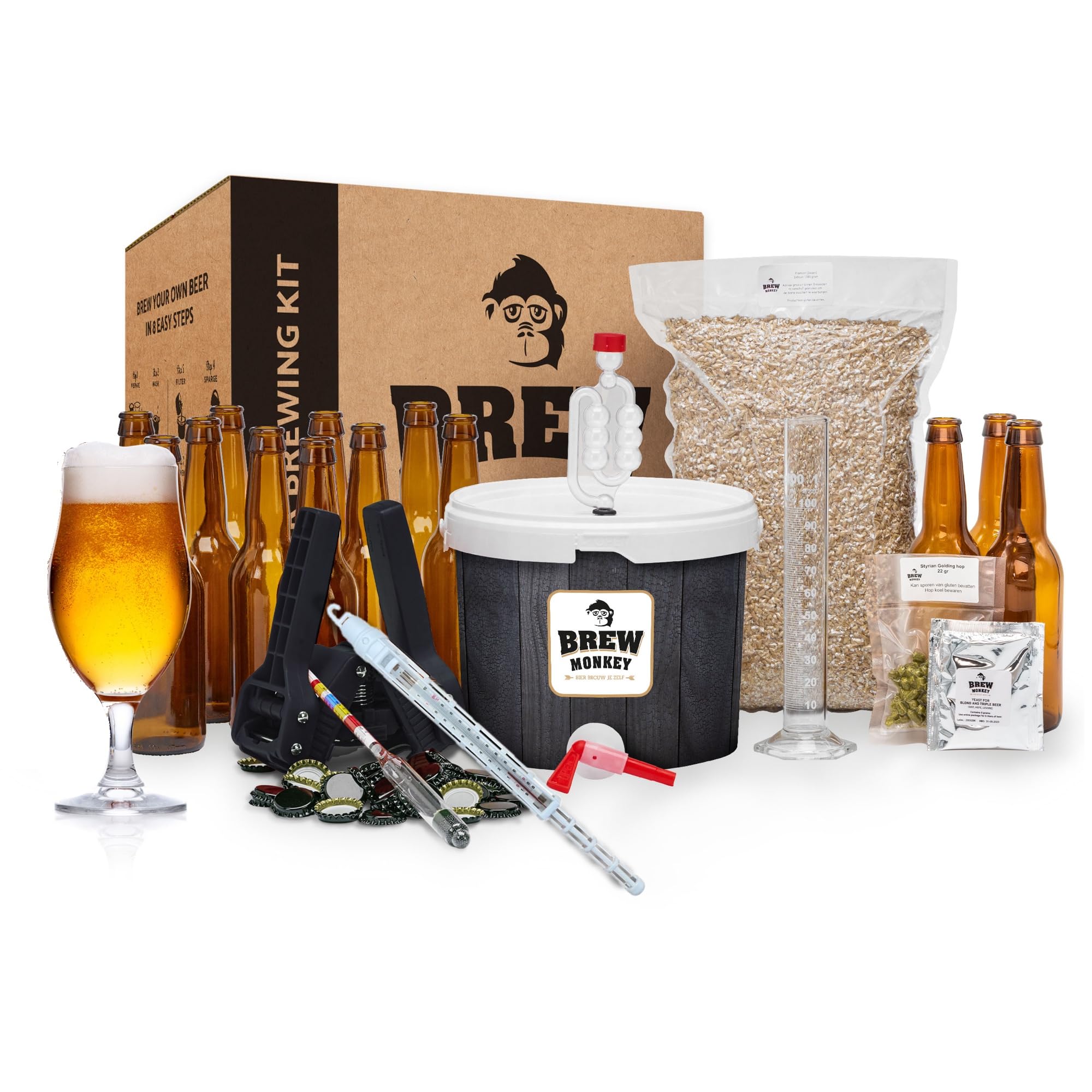 Kit Brassage Bière Brew Monkey Triple - 5L, 8.2% Alc., Ingrédients Inclus - Cadeau Homme Original