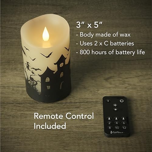 Miniatura 6 de Softflame Velas LED sin llama de Halloween con control remoto, 3 x 5 pulgadas, pilar de cera real con temporizador para decoraciones de Halloween,