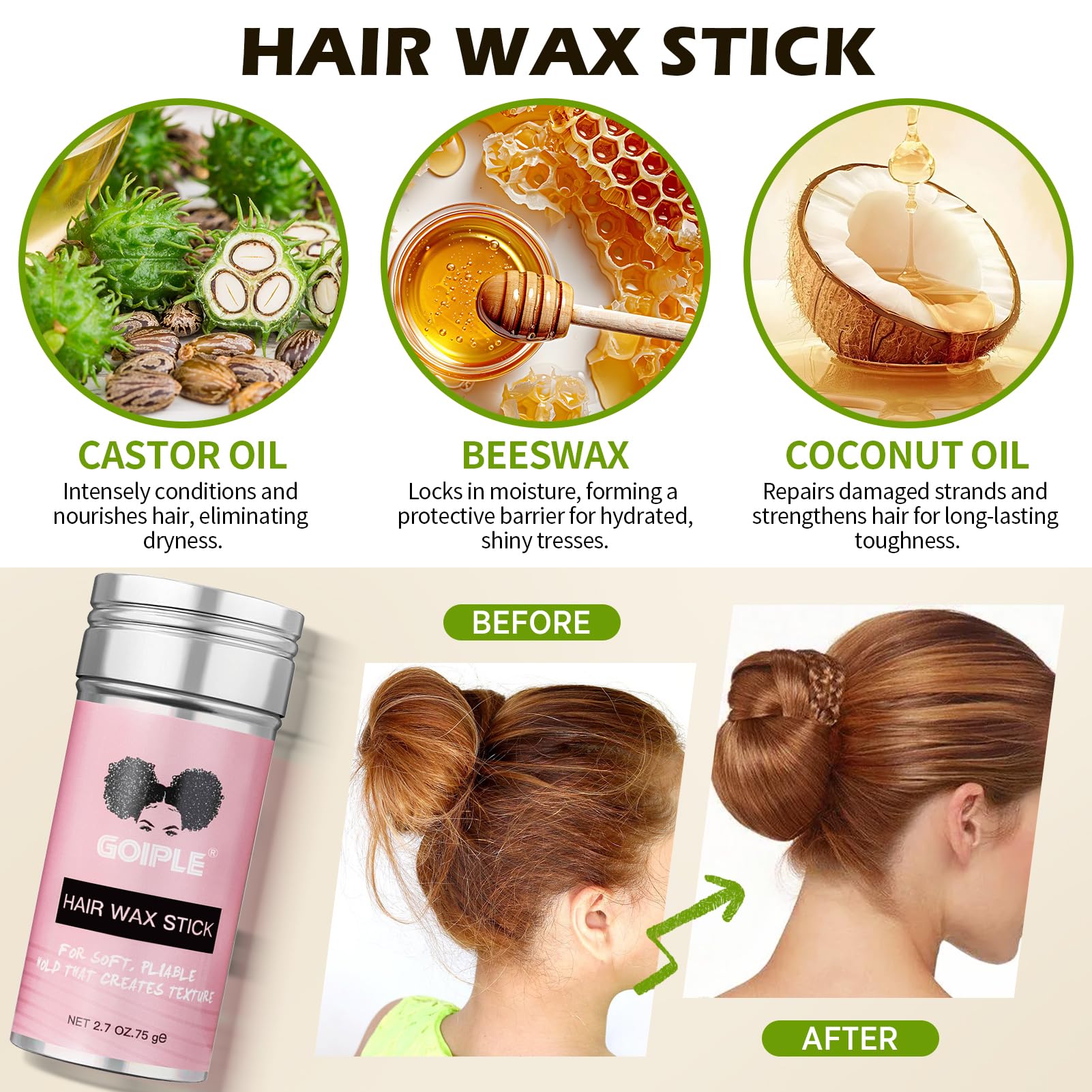 Slick Back Hair Brush & Wax Stick Set, hair wax stick womens - Image 3