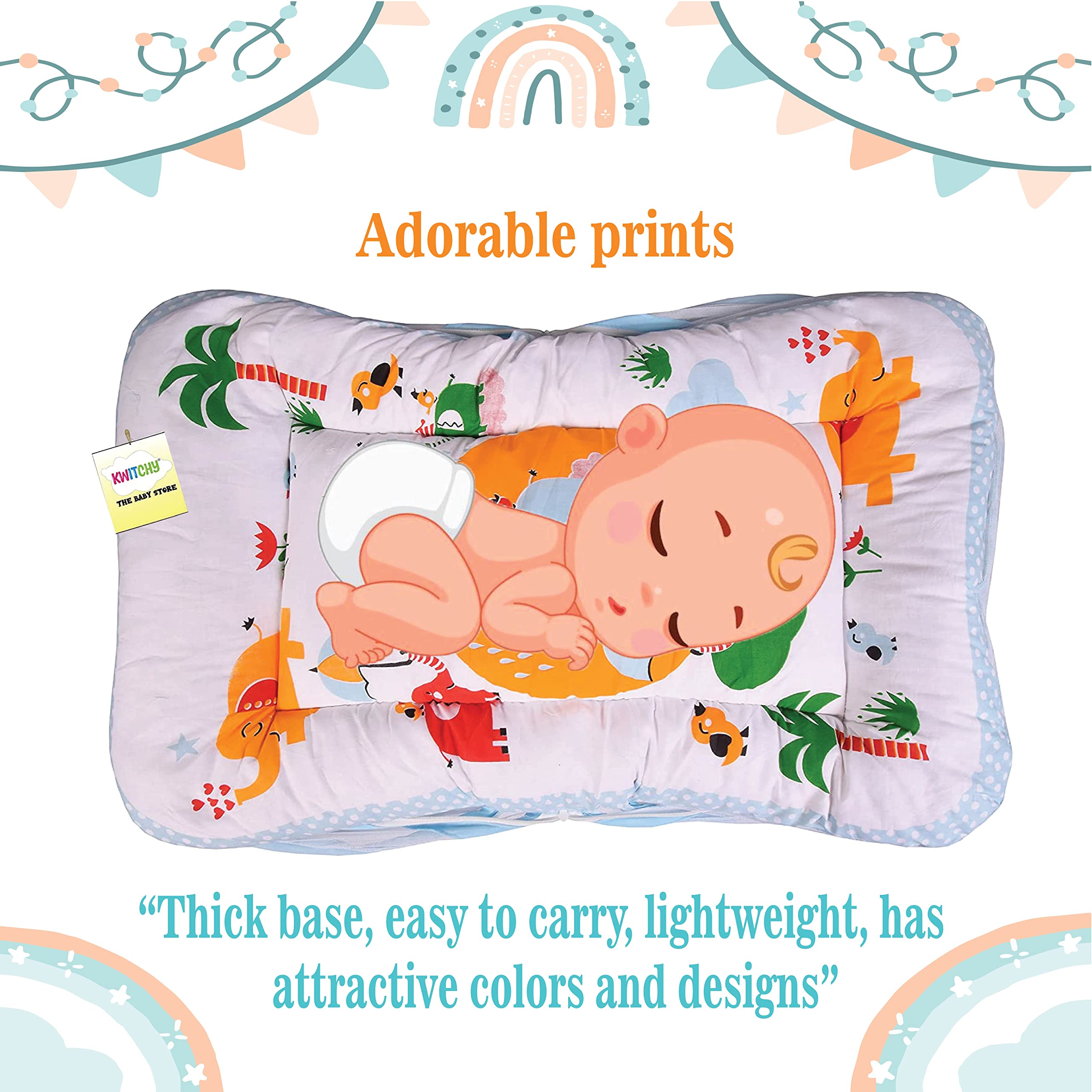 Kwitchy Baby Bed with Mosquito Net New Born Baby Bedding Set | Folding Bed | Toddler Mattress | Cotton | Gadda Set | Travel Beds | Boys & Girls | Gift Pack (0-6 M) (Blue) 3