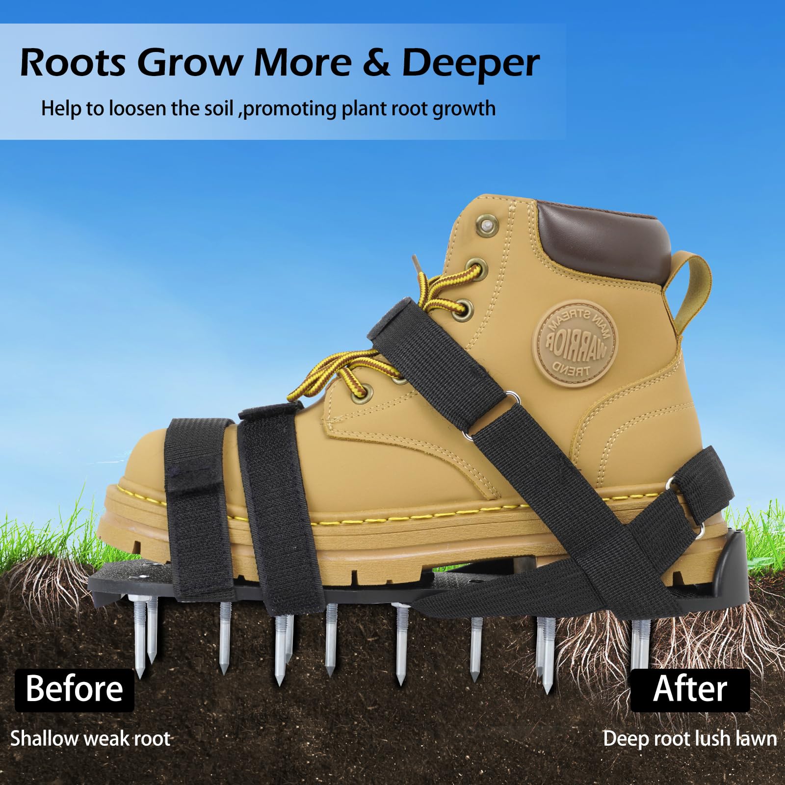 Lawn Aerator Shoes, Soil Grass Aeration Shoes with Stainless Steel Shovel Heavy Duty Spiked Sandals and Adjustable Straps for Yard Patio Lawn Garden(Black) — view 6