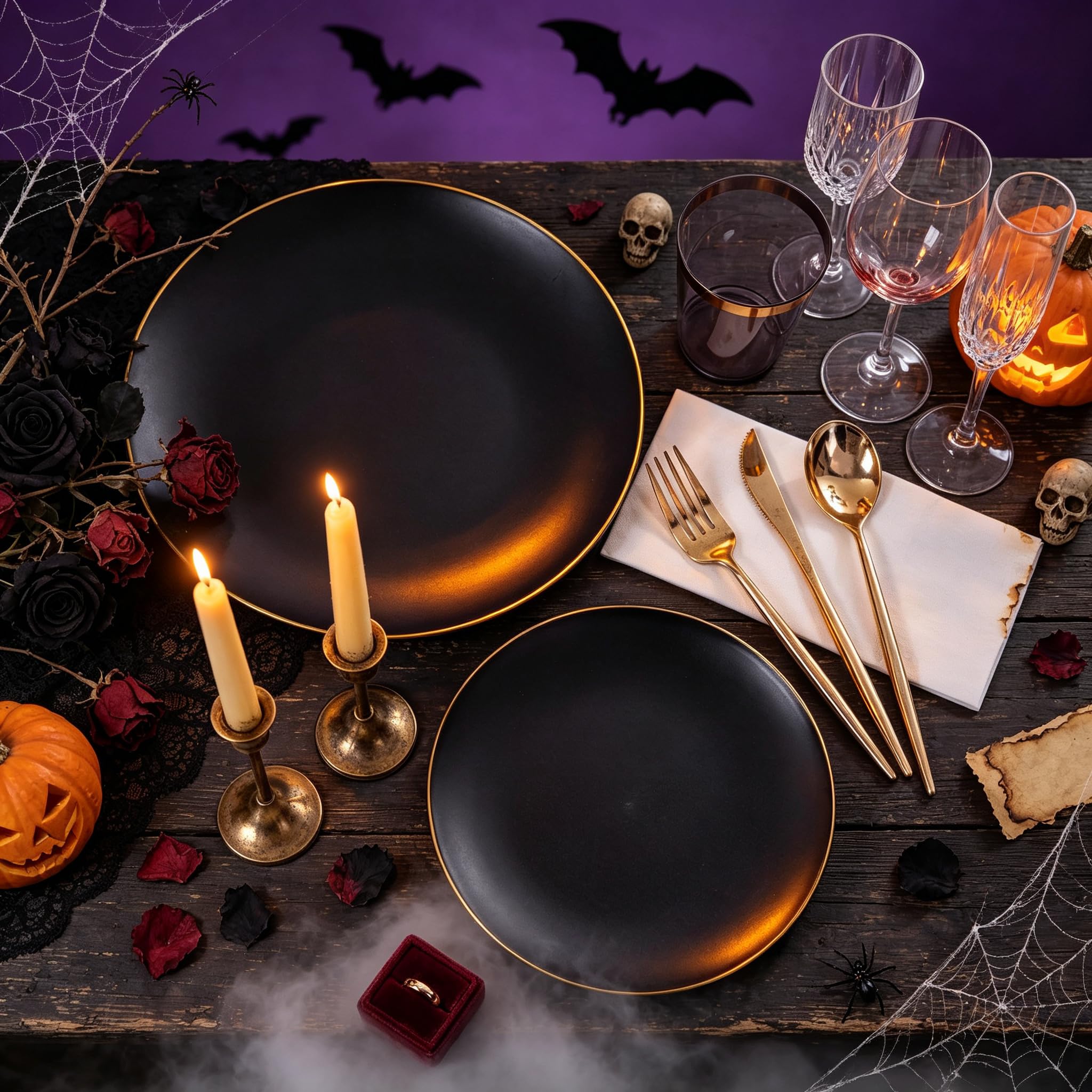 Premium Black Plastic Plates - 350 Pack -2