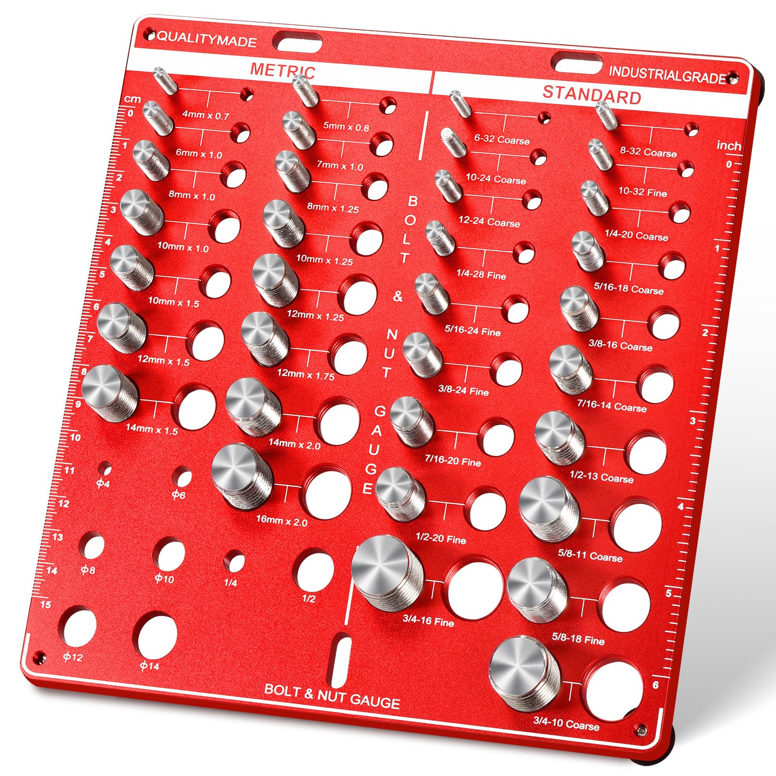 42 Nut and Bolt Thread Checker - 19 Standard and 15 Metric Bolt Checker and 8 Drill Bit Gauge,Bolt Size and Thread Gauge,Wall-Mountable Bolt and Nut Identifier Gauge