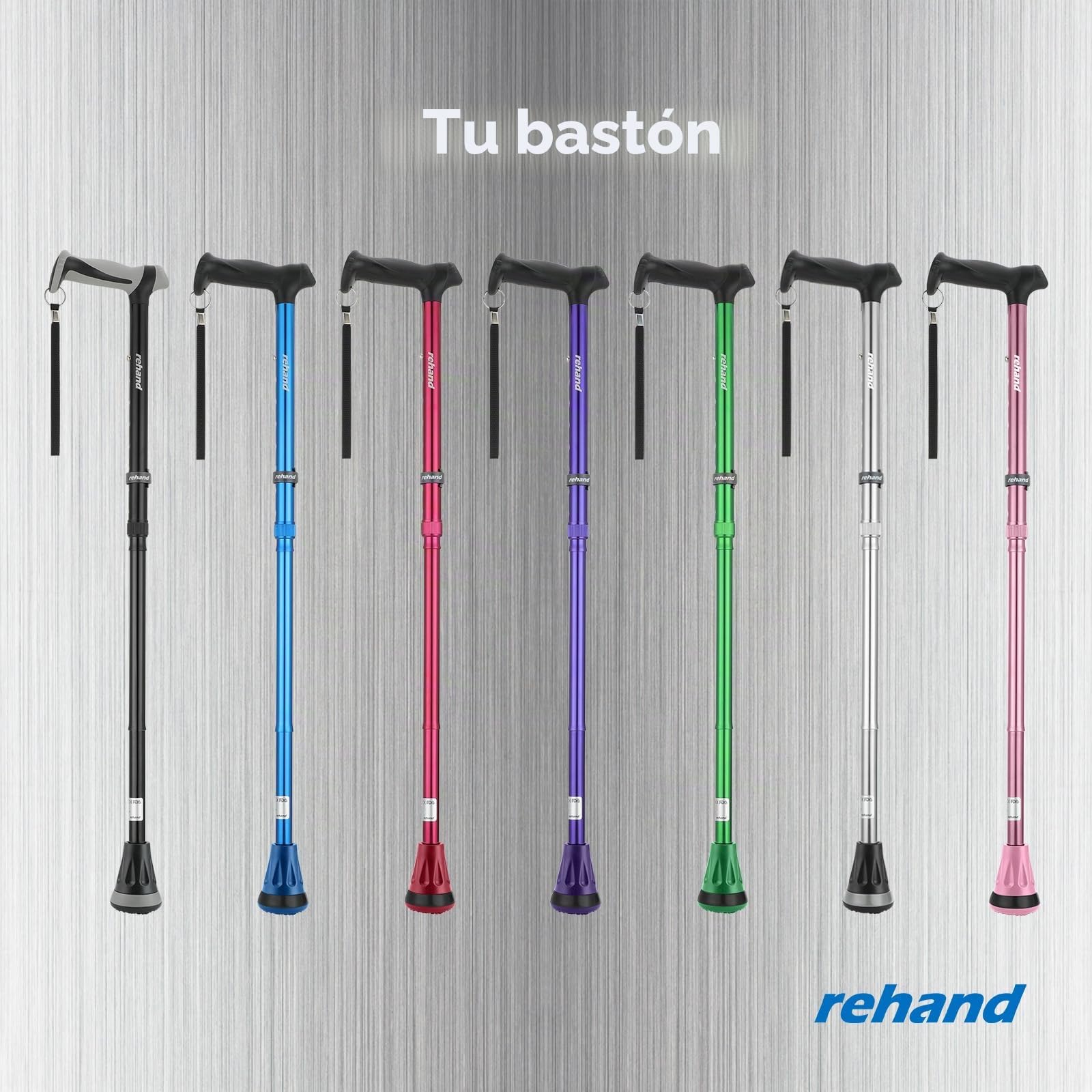 Rehand Bastón Plegable Todo Terreno, Bastones para Mujeres y Hombres, con Punta Giratoria y Ayuda de Movilidad de Alta Resistencia, Bastón Ajustable para Ancianos y Mujeres