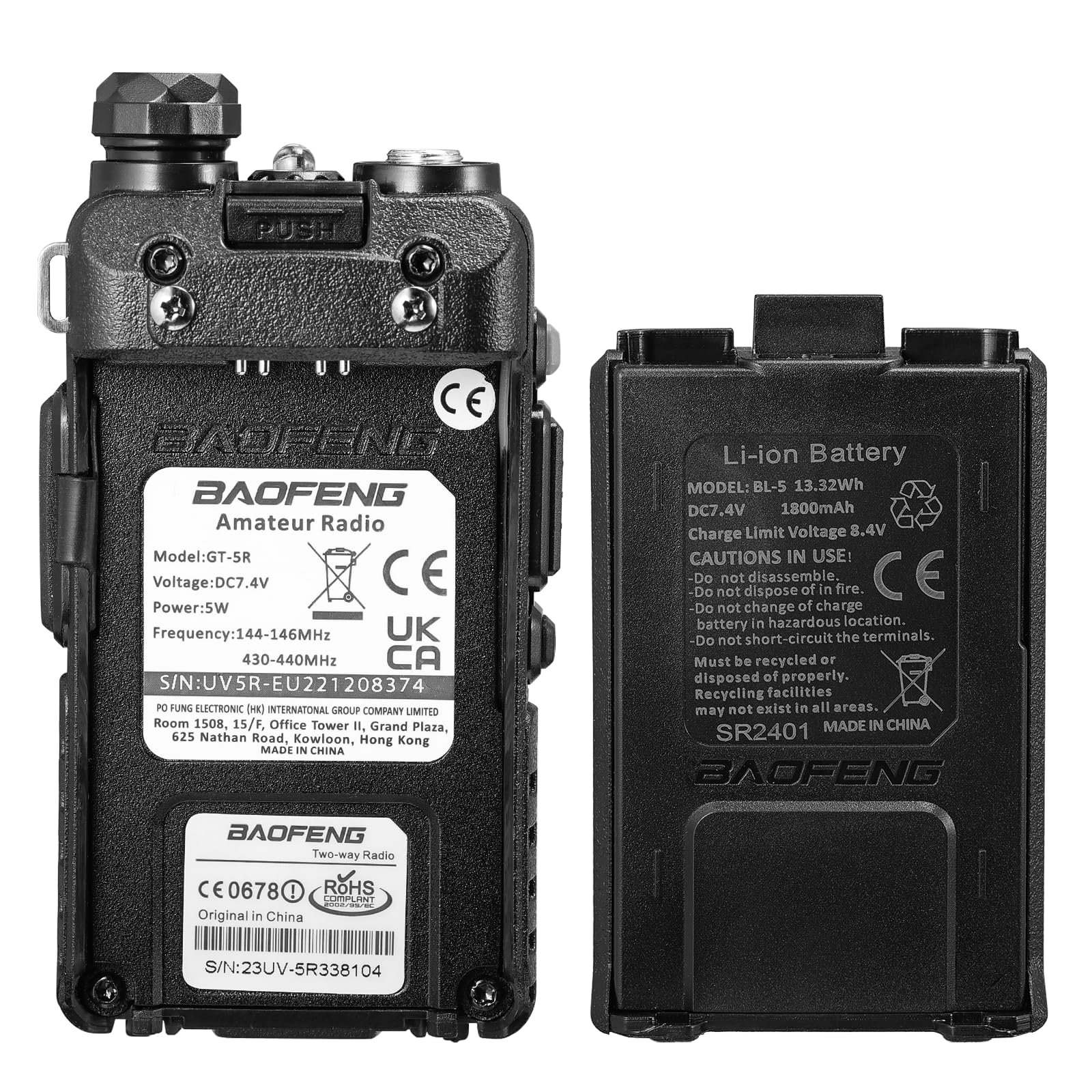 BAOFENG GT-5R Talkie Walkie, Radio Double Bande pour 144-146/430-440 MHz, Longue Portée avec 128 Canaux, Batterie 1800 mAh, Casque, Câble de Programmation pour Camping, Supporté par Chirp, 2PCS
