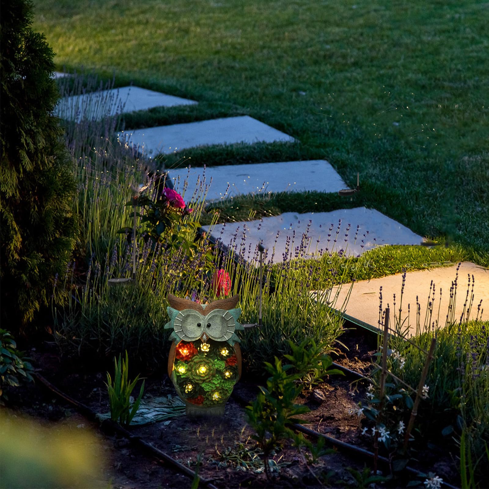 Eulenfigur Gartenlampe aus Kunstharz, für Hof und Rasen | Stabile Helligkeit, Kreative Nachtbeleuchtung, Dekorative Landschaftsfigur