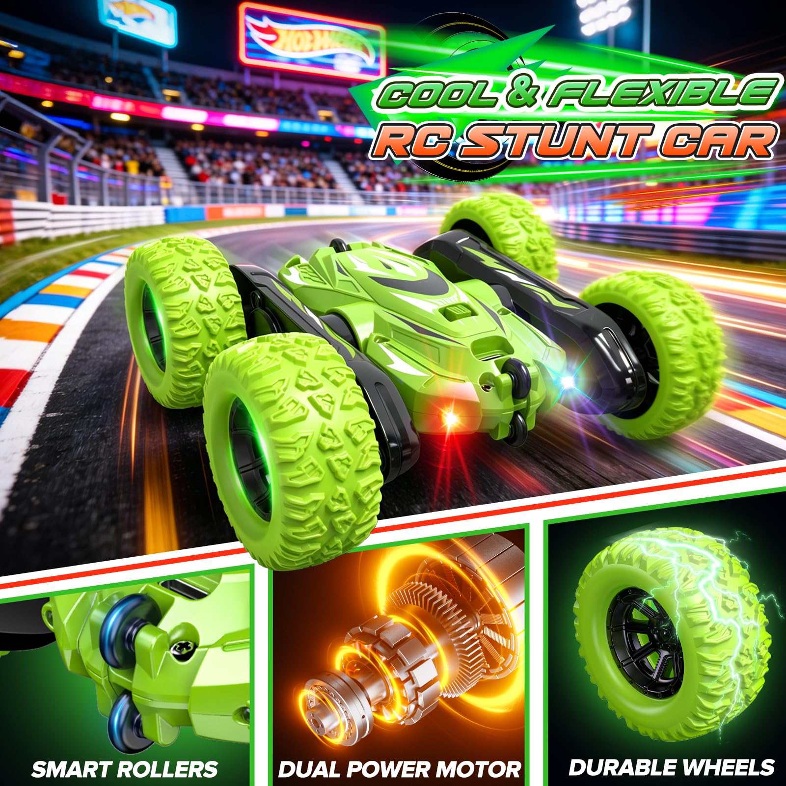 Voiture Telecommandé Enfant, 4WD 360° Rotation Voiture Télécommandée Monster Truck, 2.4Ghz RC Car Radiocommandee Jouet Enfant 3-8 Ans Garçon Jeux Exterieur - Cadeau Enfants