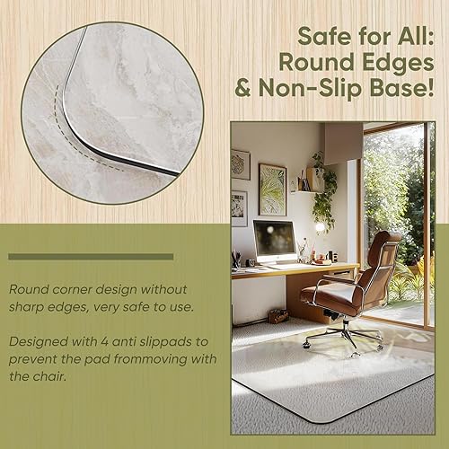 Miniatura 4 de Tapete para silla de oficina para alfombra y madera dura, mejorado de 36 x 48 pulgadas, tapete de vidrio templado de doble uso para silla y