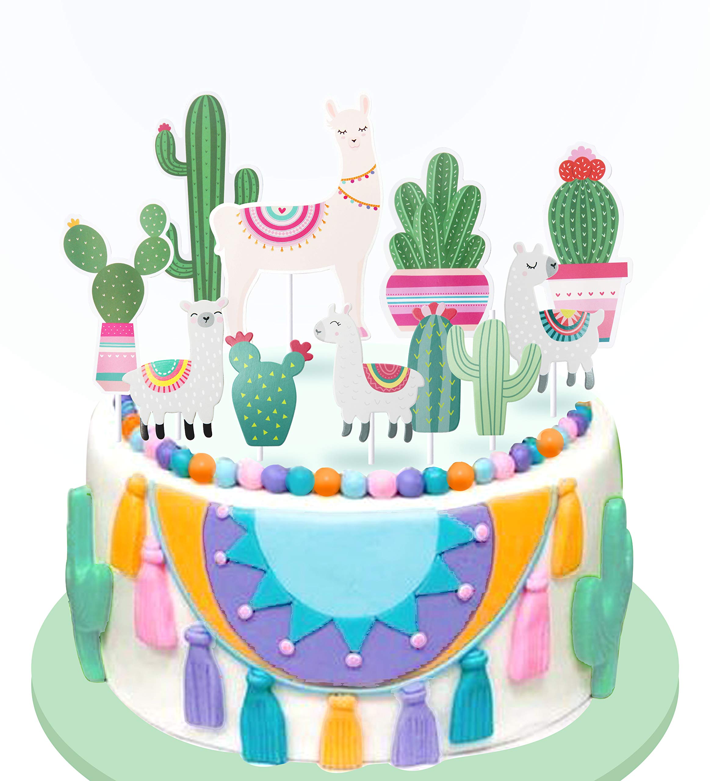 1 Jahr Happy Birthday Alpaka Tortendeko – 10 Stück Cake Topper Mit Lama & Kaktus Design