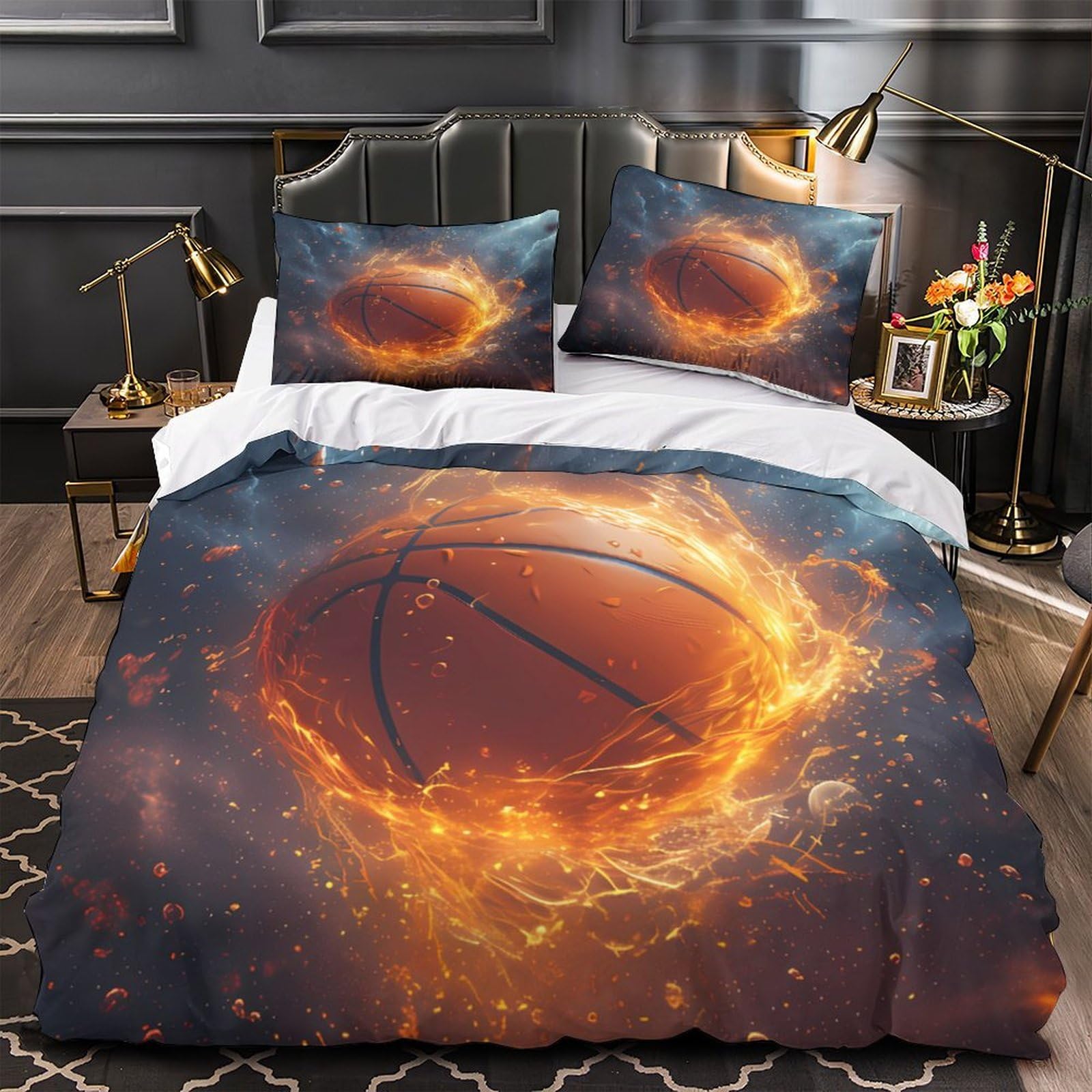 Housse de Couette Basket-Ball Anti-Allergie Lit Simple avec Fermeture Éclair