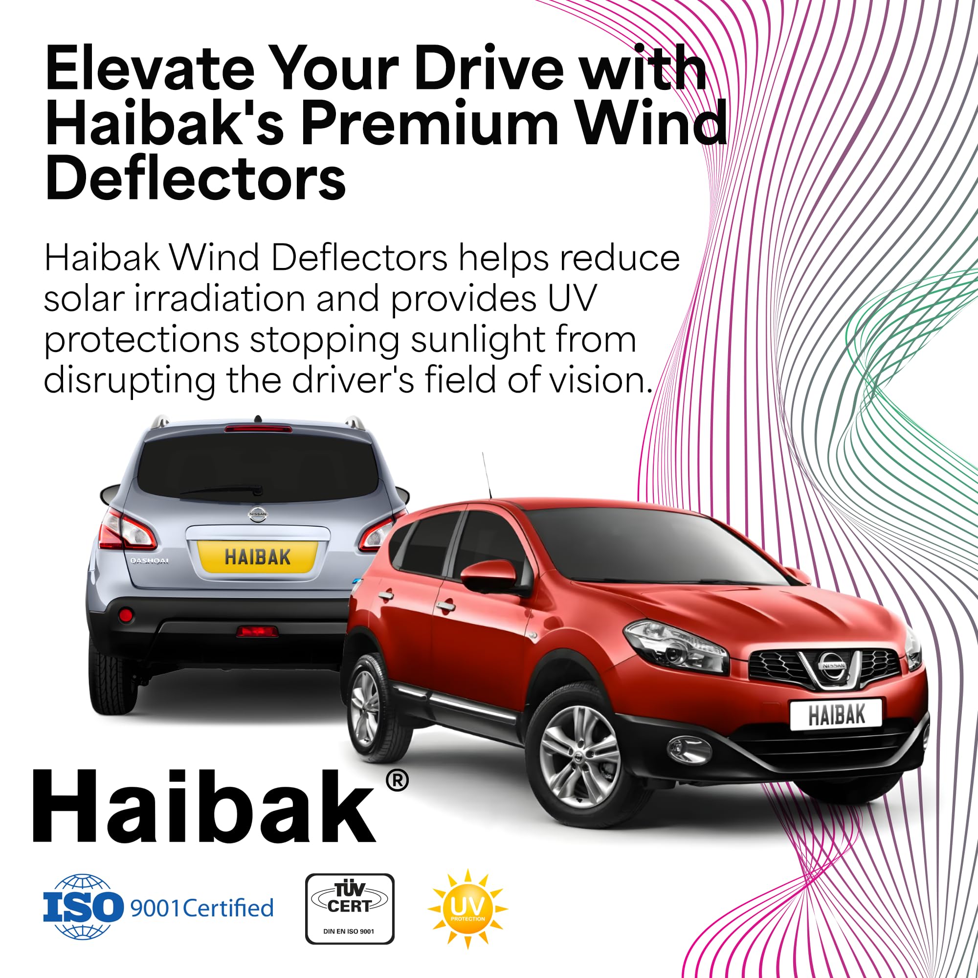 Haibak Wind Deflectors Set 4pc Compatibili con Nissan Qashqai 2007-2013 5 Porte, Moderni, Argento, A Incastro, Per Automobili, Non Adatti per Nissan Qashqai+2