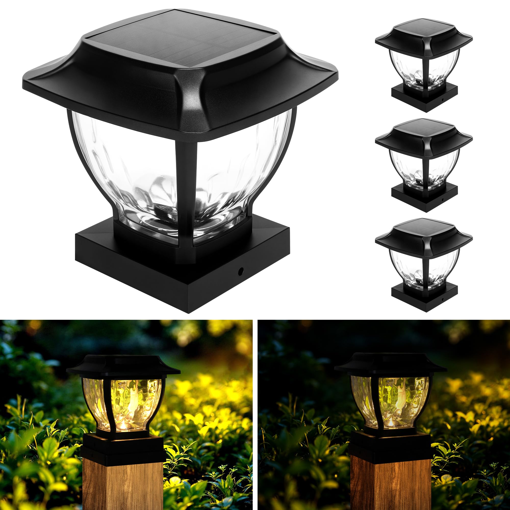 TOSHIN Solar Pfostenkappen Licht, LED Pfostenleuchte Außen, 2 Modi Solar-LED-Wegleuchten für den Außenbereich für Garten, Terrasse, Landschaft, Gehweg (4 Stück, Warmweiß)