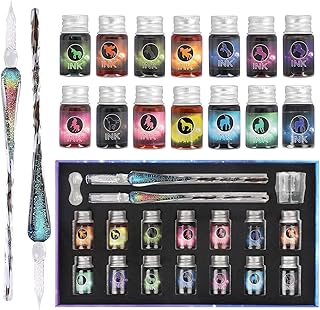 glass dip pen set,Calligraphy pens for beginners,ink pen, Writing, Signatures, Calligraphy, Decoration, Gift with two Art pen (Colorful)