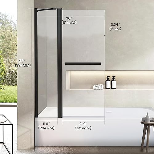 Miniatura 47 de Puerta de ducha para bañera de 30 x 55 x 55 pulgadas de alto, puerta de baño con sello inferior, puerta de cristal plegable y elevable, pantalla